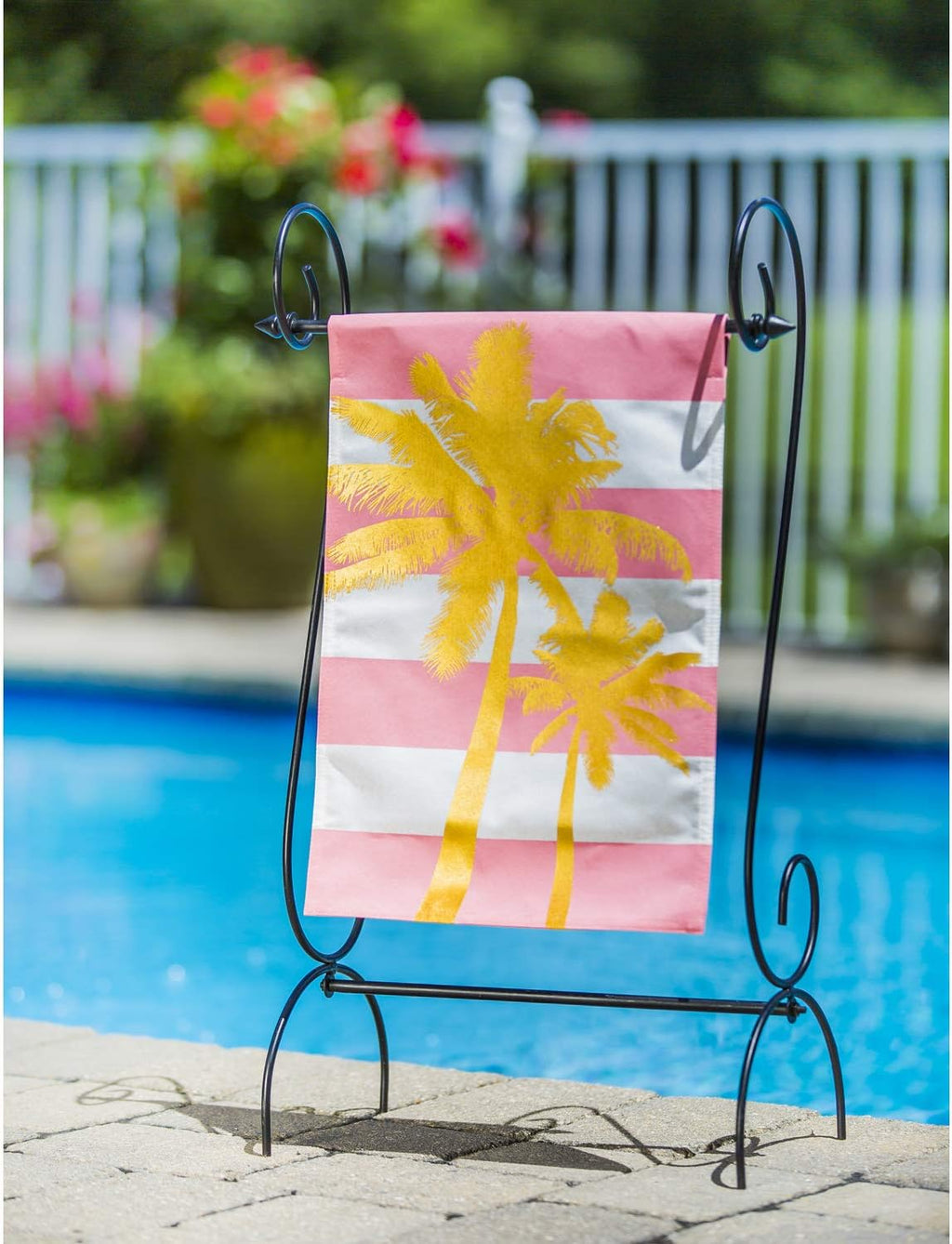 Evergreen Scroll American Garden Flag Stand | Premium Metal Iron Flag Holder Stand | Fits 12x18 Garden Flags for