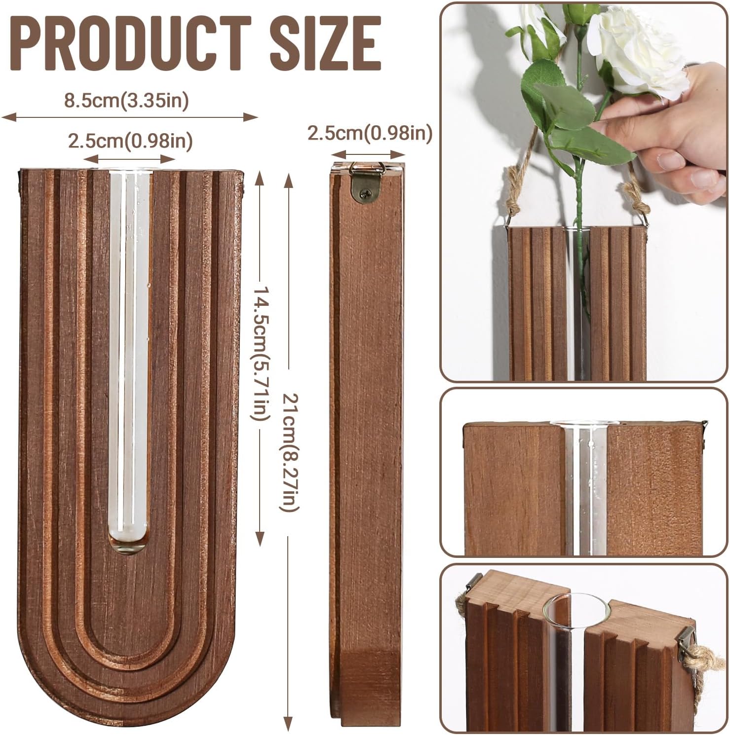 Dnnnii Indoor Wood Wall Planter Set of 3 for Plants - Boho Handmade Hanging Propagation Station with Curved Rainbow