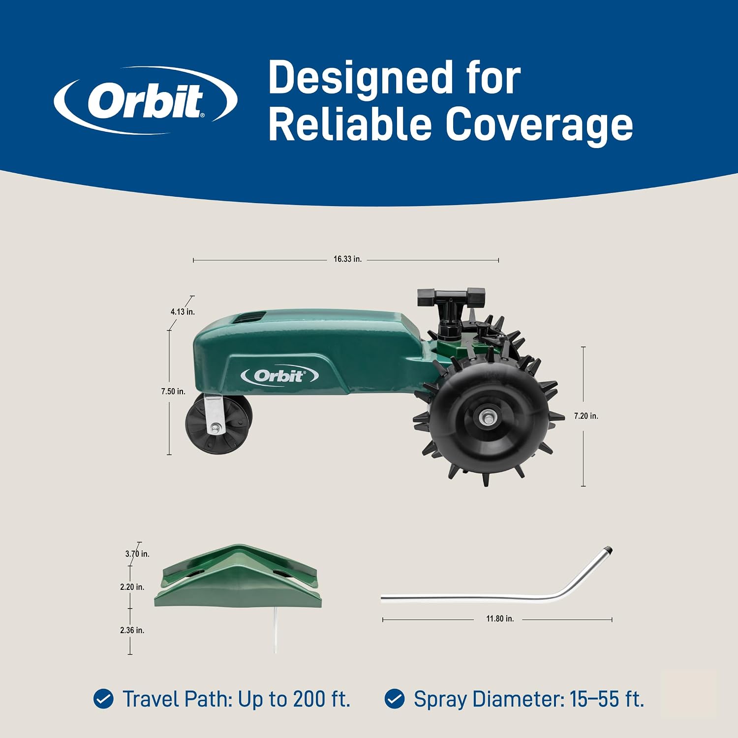 Orbit Traveling Tractor Water Sprinkler - Self-Propelled Traveling Sprinkler for Wide Lawn Coverage - Cast-Iron Body