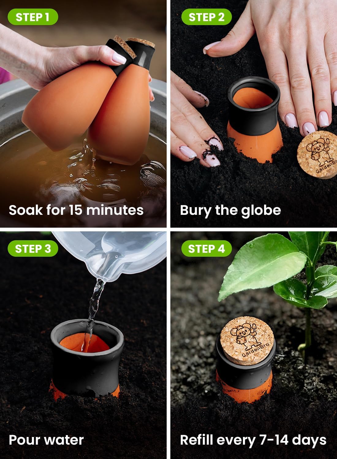 4pc Ollas Terracotta Watering Pots Large 14 Oz Self Watering Planter Insert | Olla Watering System For 1-week Easy To