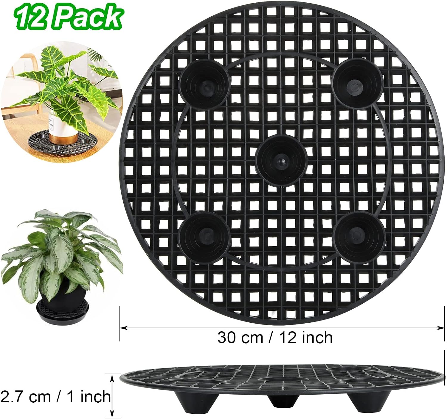 12 PCS Plant Risers for Inside Pots - 12 Inch Plastic Plant Stand Pot Elevator - Plant Lifter Deck Protectors for Pots