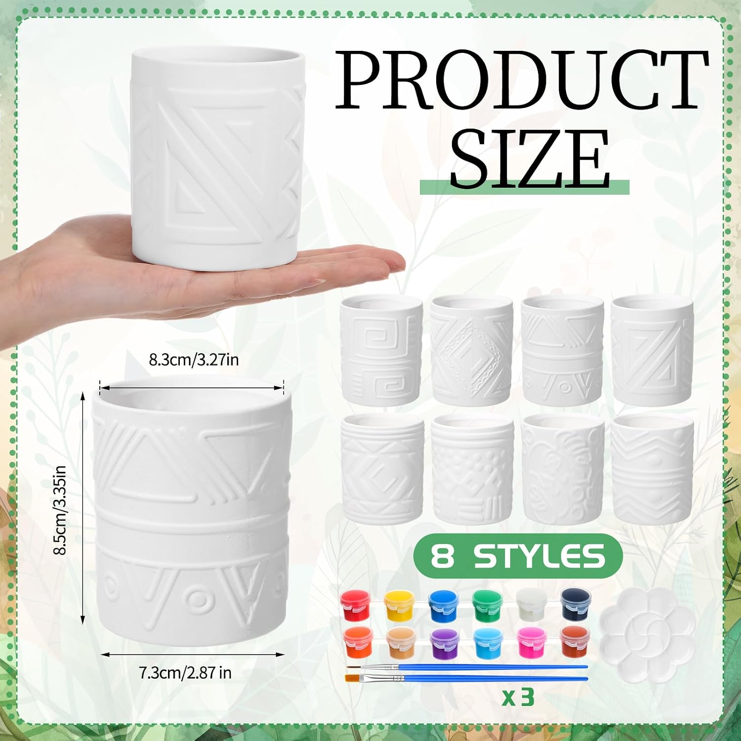 Zubebe 16 Pcs Paint Your Own Flower Ceramic Pots with Drainage Hole, 8 Style Bohemian Unfinished Succulent Pots