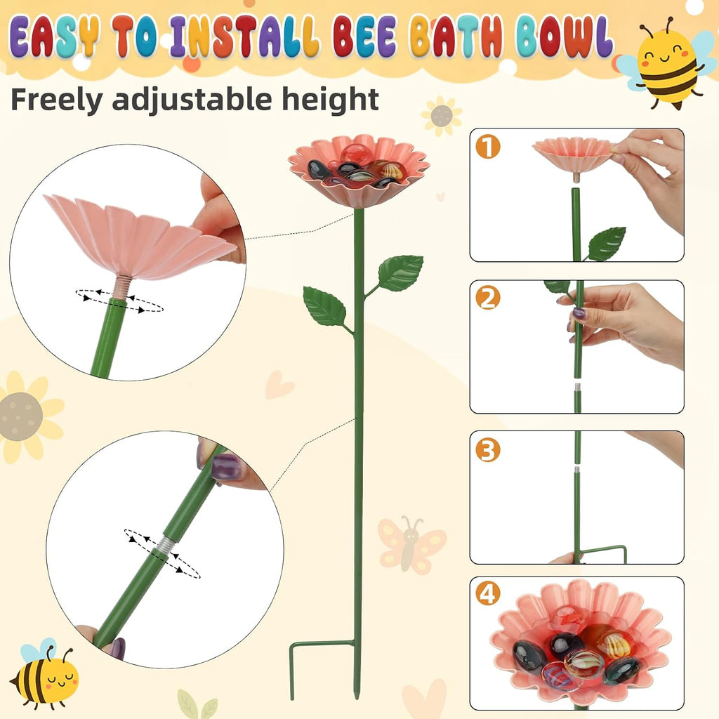 12 Pack Bee Watering Station, Bee Feeder for Garden Metal Butterfly Water Feeder Colorful Flower Design Bath Bowl with