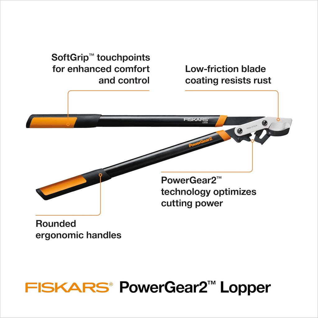Fiskars 32” PowerGear2 Garden Bypass Loppers, 2" Cut Capacity Tree Trimmer | Tree Branch Cutter for Thick Branches