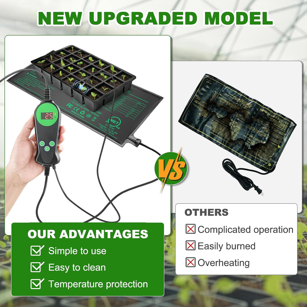 Seedling Heat Mat with Built-in Temperature Controller, 10" x 20.75" Waterproof Plant Heating Pad with Thermostat