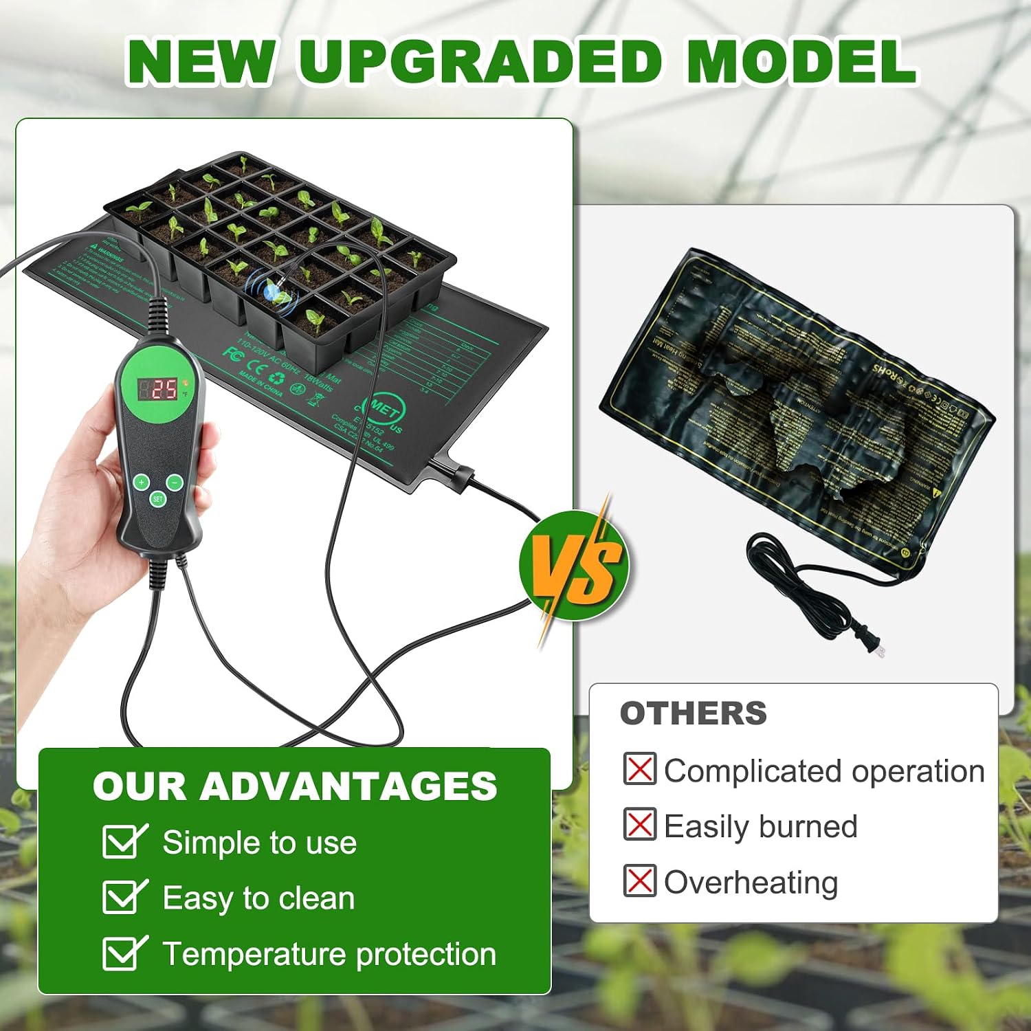Seedling Heat Mat with Built-in Temperature Controller, 10" x 20.75" Waterproof Plant Heating Pad with Thermostat