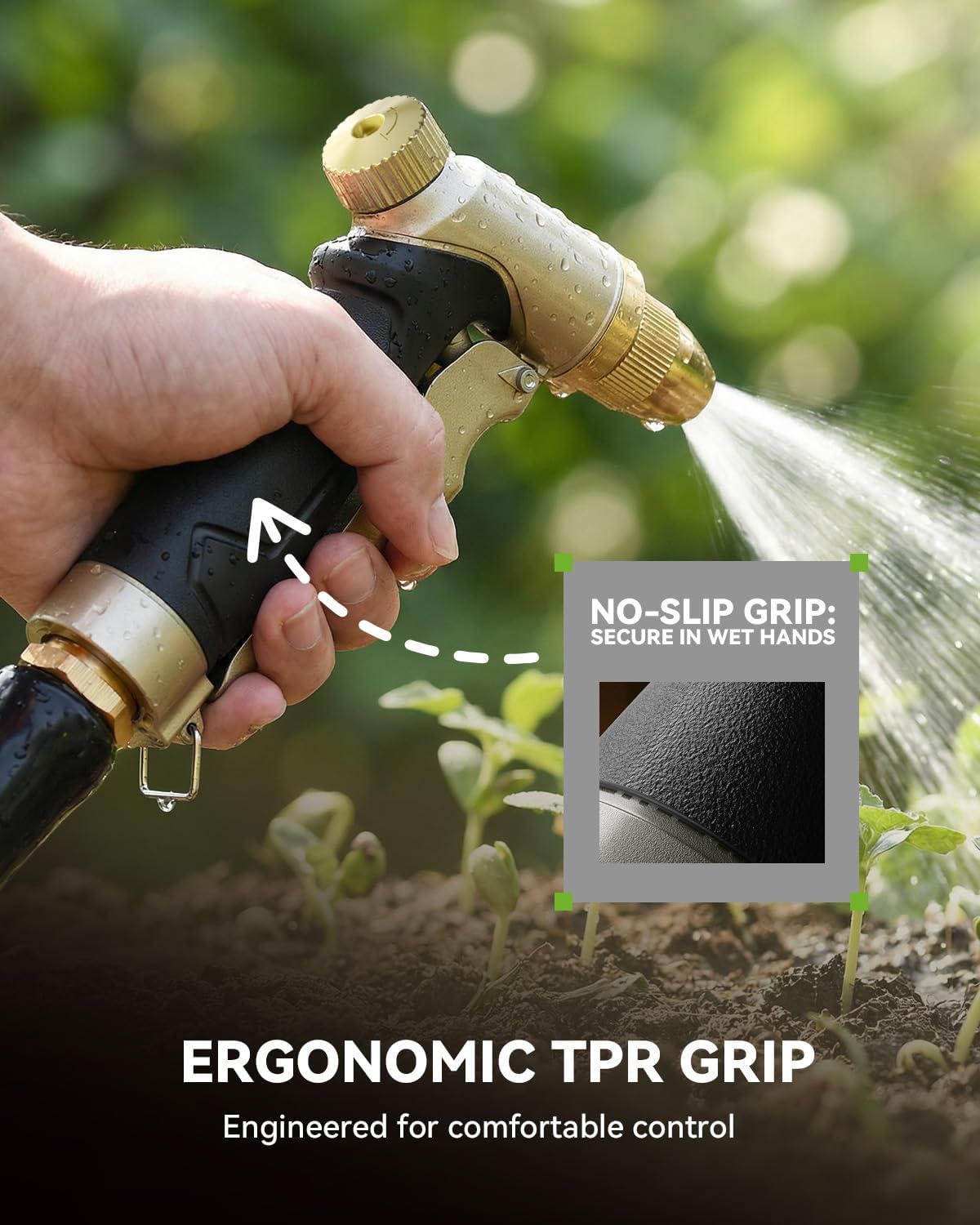 RAINPOINT Garden Hose Nozzle, 100% Heavy Duty Metal Hose Sprayer, High Pressure Water Hose Nozzle with Adjustable Spray
