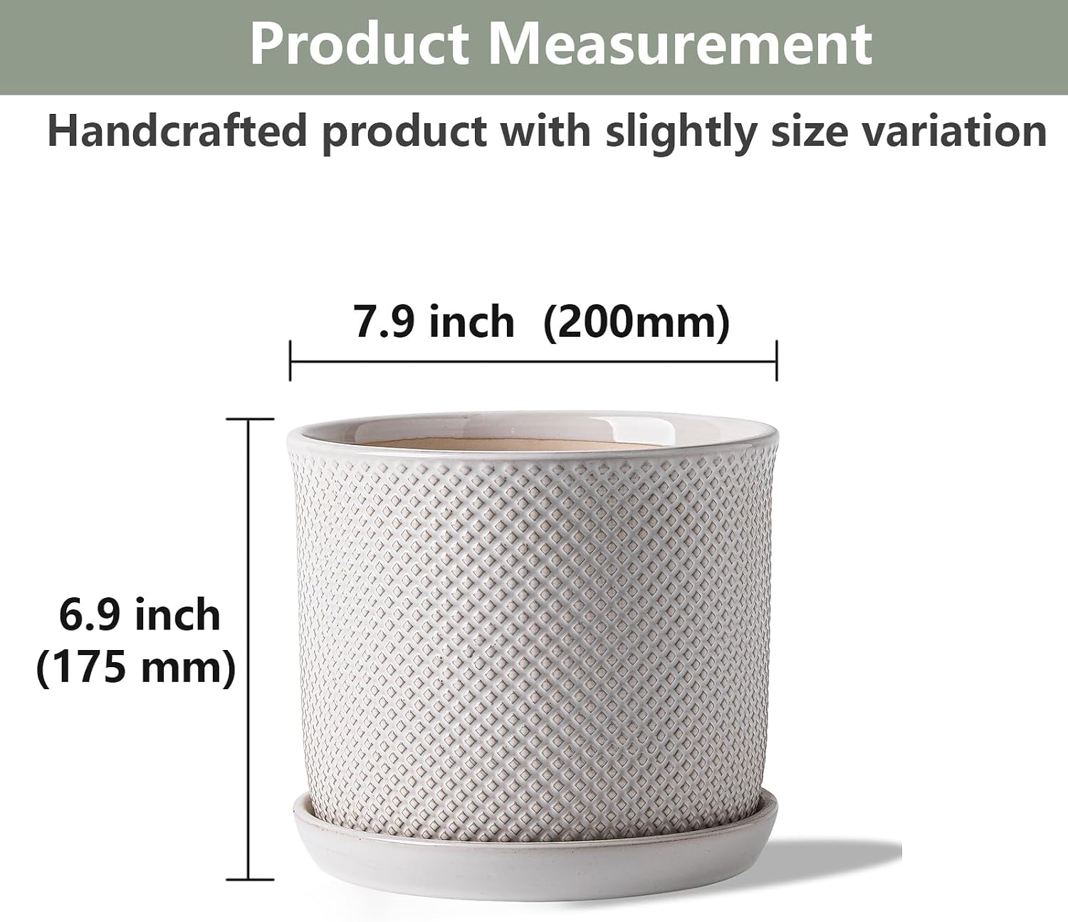 8 Inch Plant Pot: Ceramic Planter with Drainage Hole & Saucer Indoor Outdoor Plants - Flowerpot with Bonded Tray for