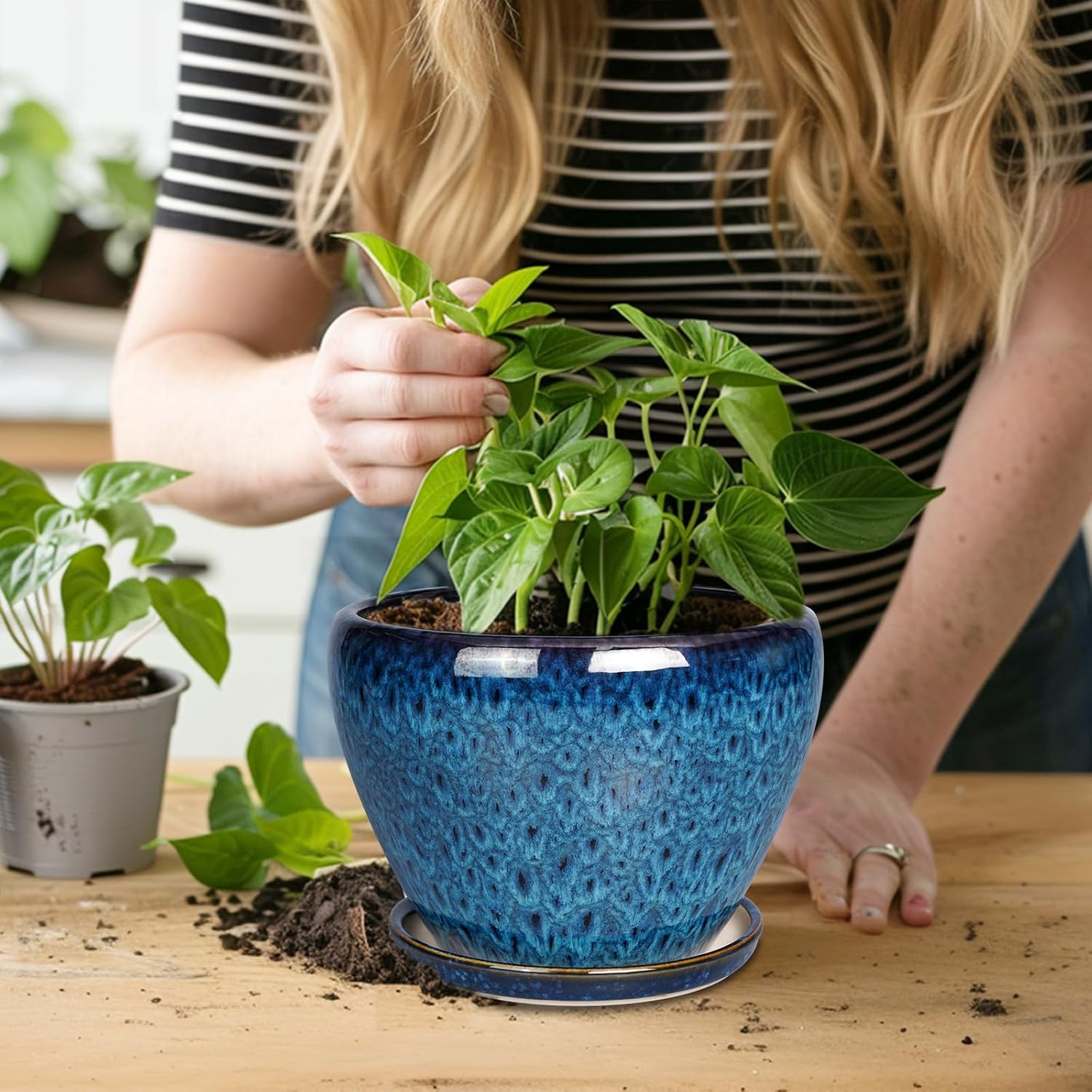 Ceramicfor 8 Inch Ceramic Plant Pot, Ceramic Planter Pot for Indoor Outdoor Plants, Round Flower Pot with Drainage Hole