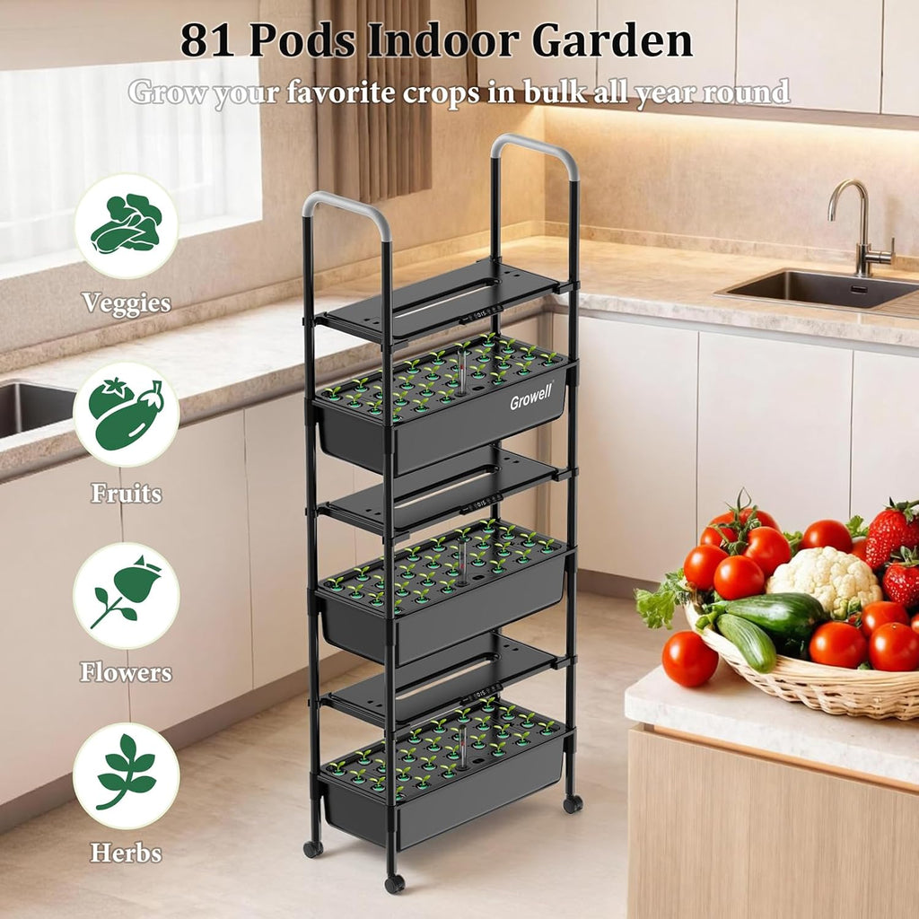 Growell Hydroponics Growing System Kit, 81 Pods Vertical Indoor Herb Garden with Smart LED Grow Light, Auto Circulating
