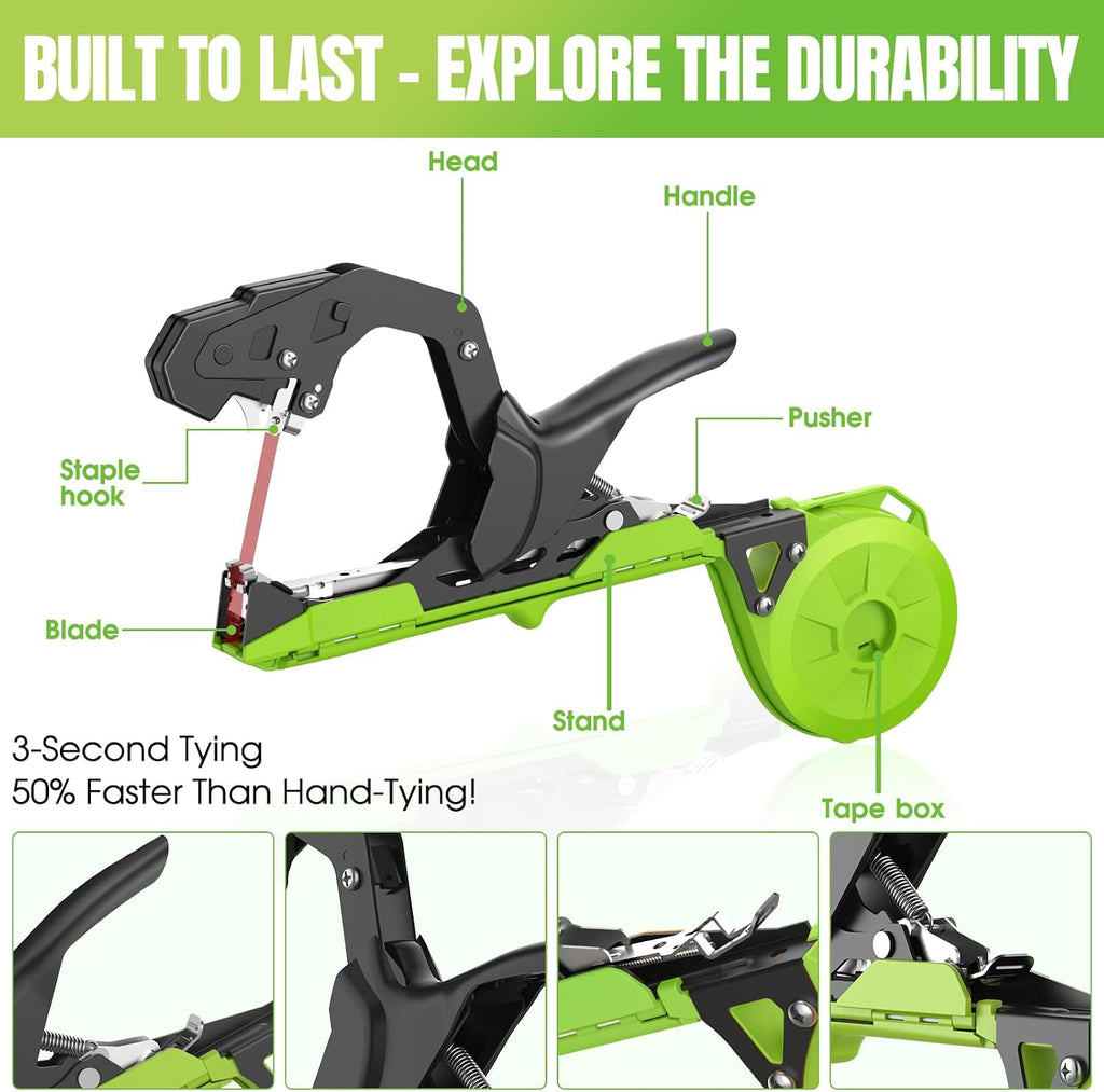 SWANSOFT Plant Tying Machine, Come with 10000pcs Staples 20 Rolls (Green) | Lightweight Plant Vine Tying Tape Machine