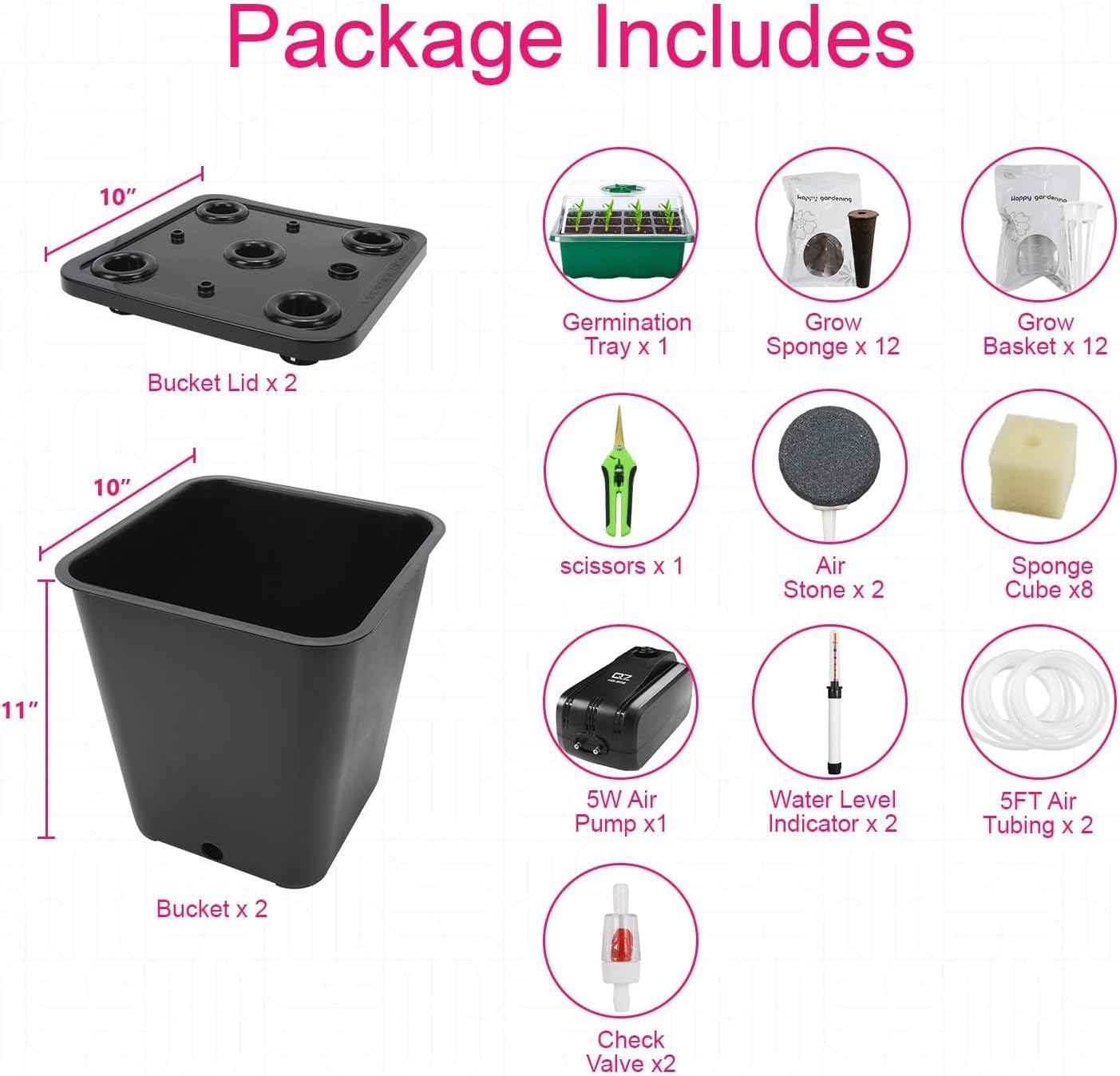 DWC 2 Hydroponic Buckets Kit for Plants, Hydroponics Growing System for Herbs/Tomato/Vegetables, DWC System with Air