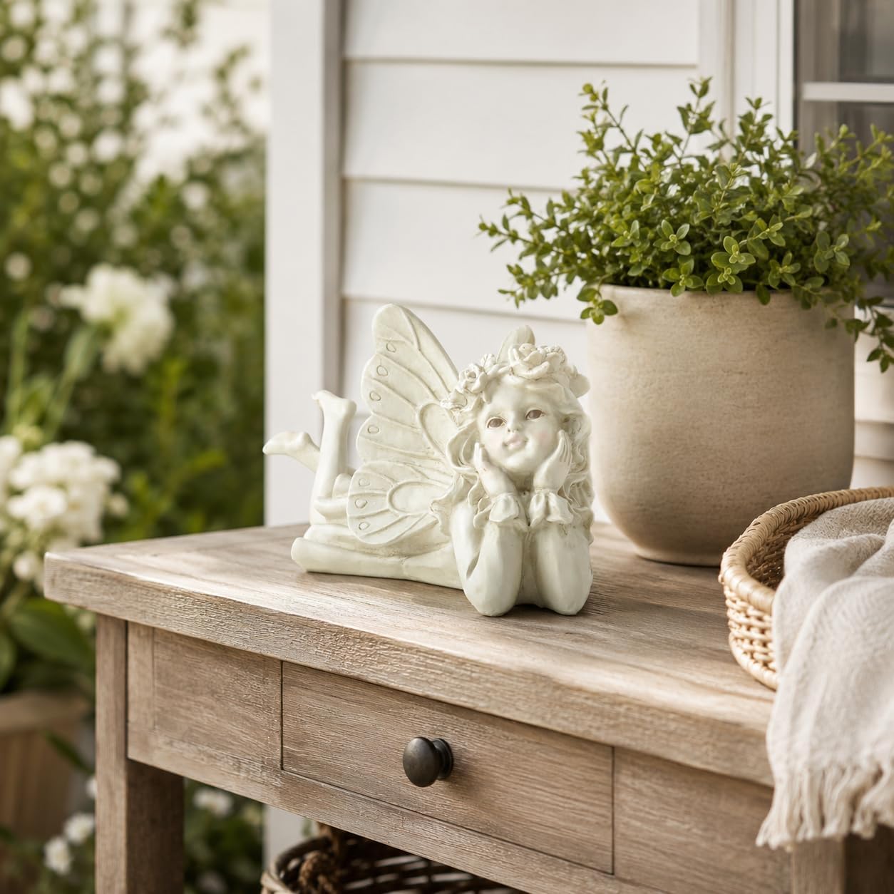 Laying Angel Garden Statue, Resin Fairy Figurine Outdoor Yard Decor | Whimsical Accent For Flower Beds, Patios, Shelves