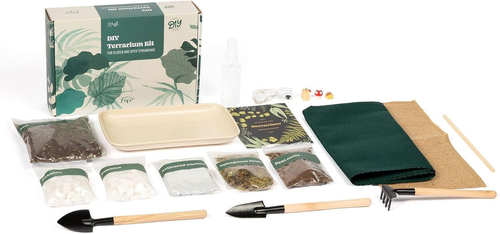 DIY Terrarium Kit with 13 Items Soil Pebbles Sphagnum Moss Activated Carbon Burlap Peat Moss Terrarium Tools Indoor