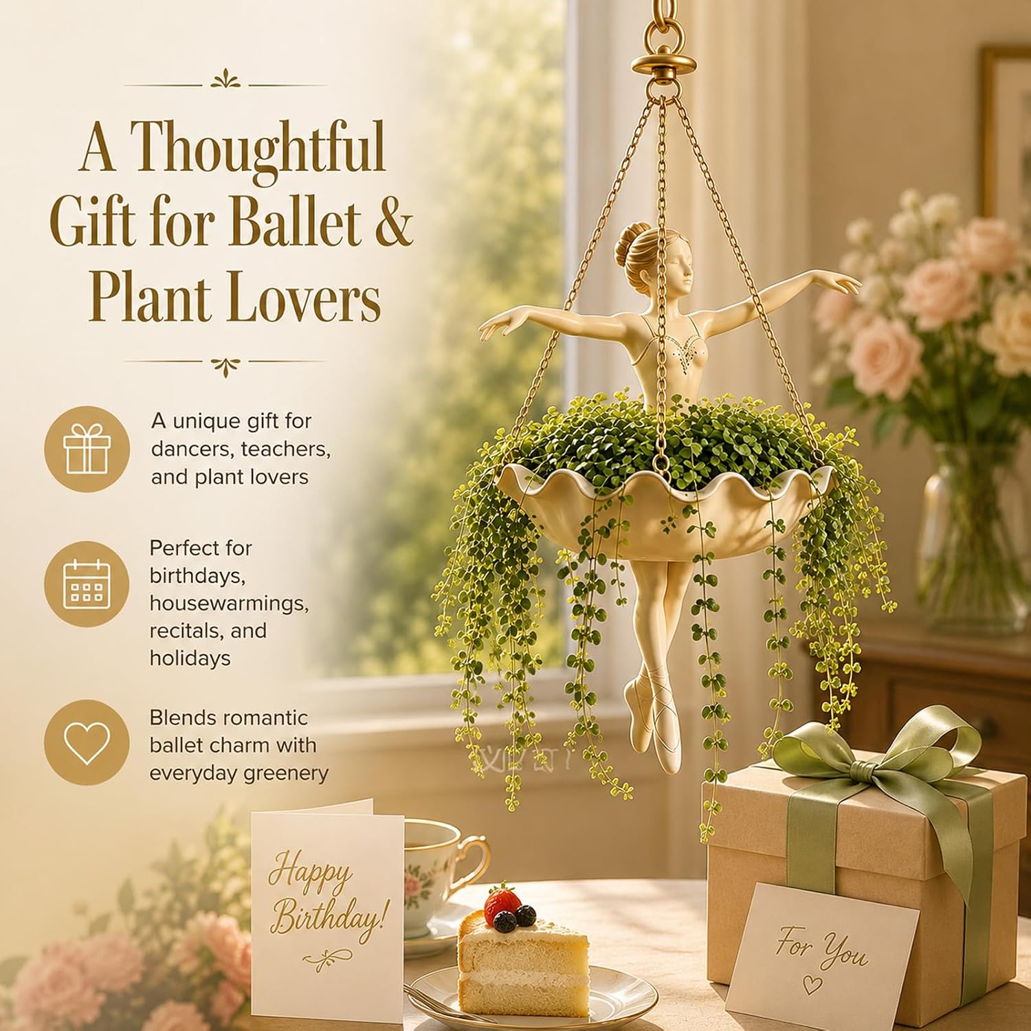 Ballerina Hanging Planter, Ballet Dancer Flower Pot For Plants，1：Large | Whimsical Design; Durable Chain; For Indoor &