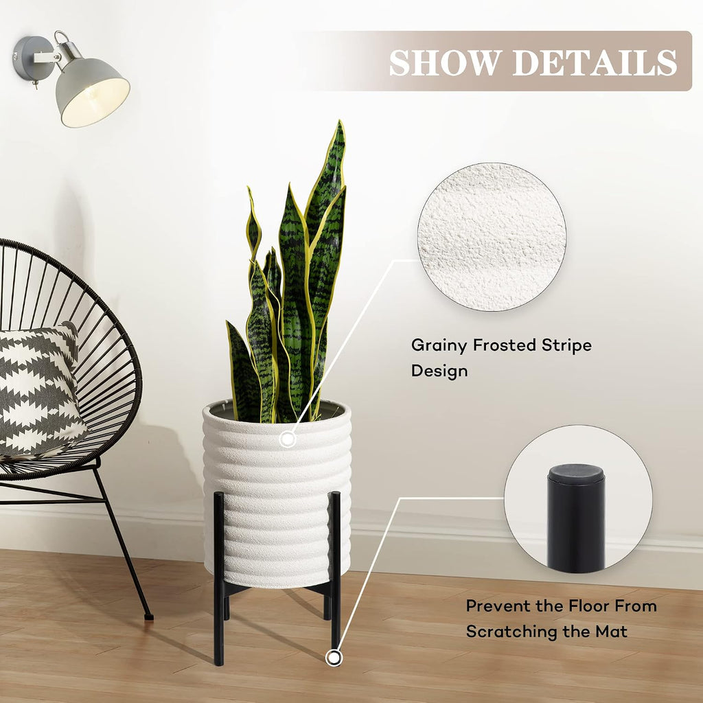 Oakrain Planters with Stand Set of 2 Decorative Indoor Outdoor Plants Pots | Mid-Century Modern Metal Flower Planer
