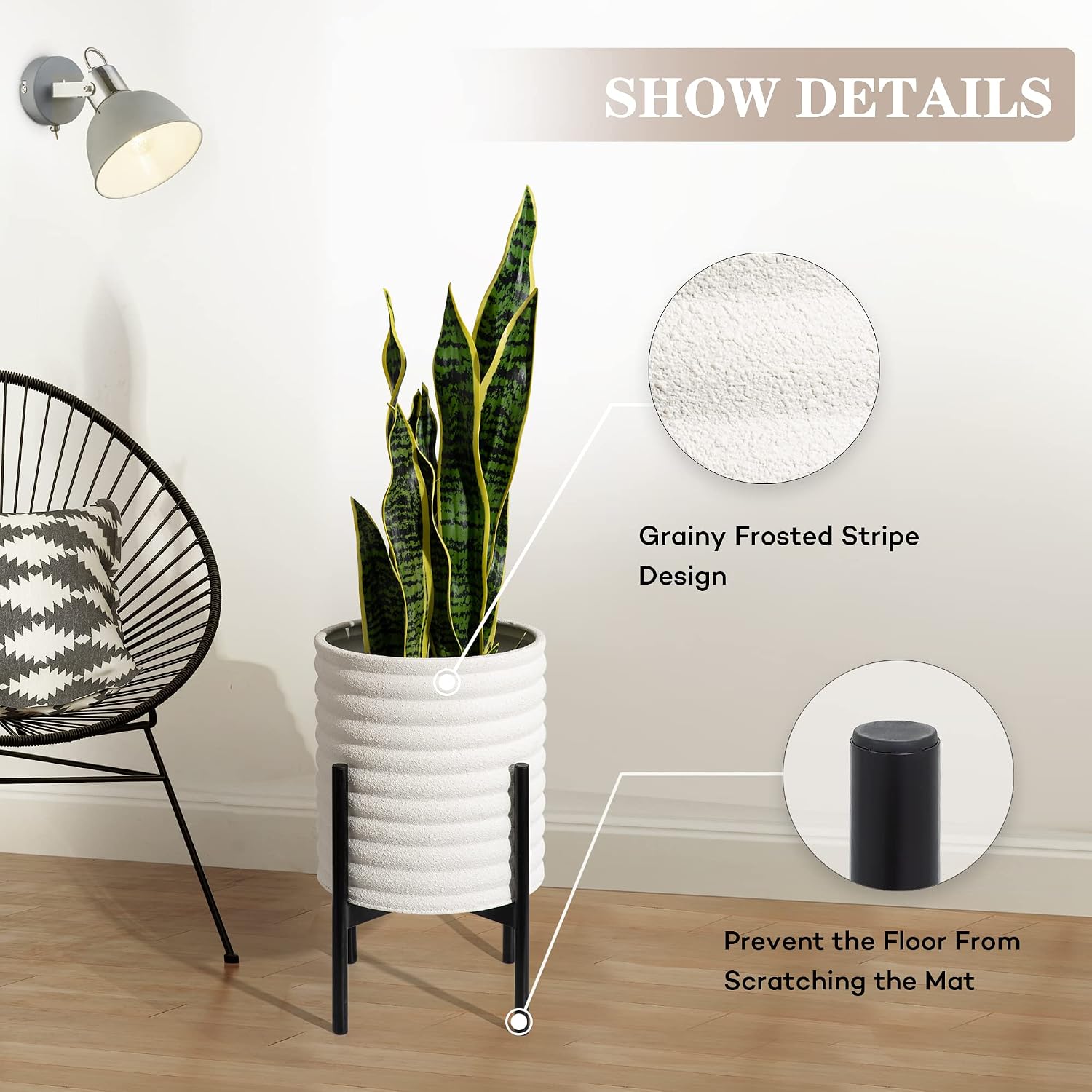 Oakrain Planters with Stand Set of 2 Decorative Indoor Outdoor Plants Pots | Mid-Century Modern Metal Flower Planer