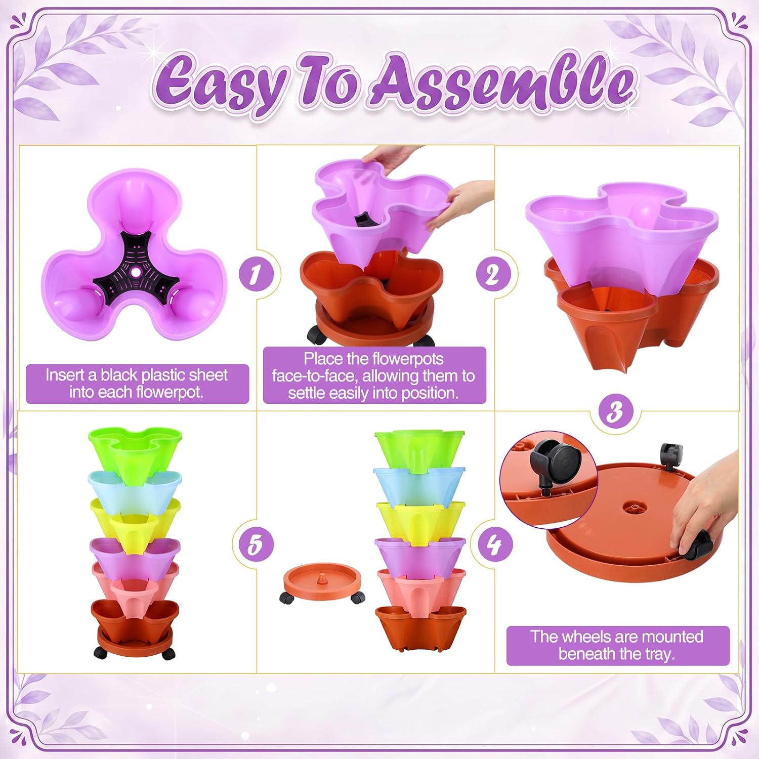 6 Tier Vertical Planter Tower Stackable Garden Planters for Strawberry Herb Flower and Vegetable Multi-Color Tiered