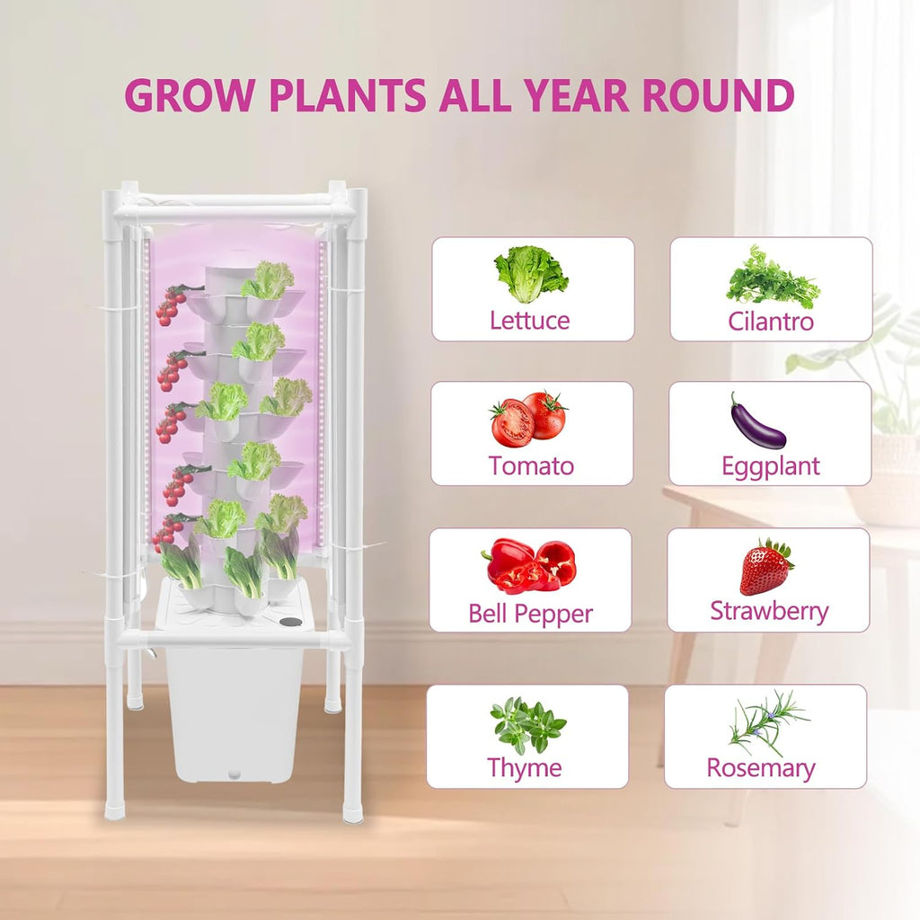 Hydroponic Growing System, Planter Germination Tower with Pump, 30 Pods Indoor Gardening Vertical Garden Planter Indoor