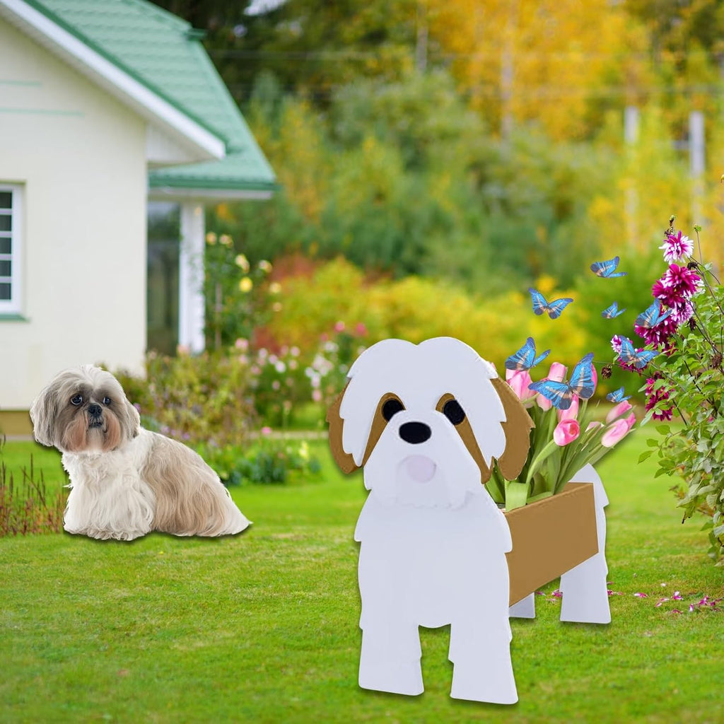 Brown Shih Tzu Dog Planter Pots, Animal Shaped Flower Pot | Cute Plant Gift for Women and Pet Lovers, Indoor Outdoor