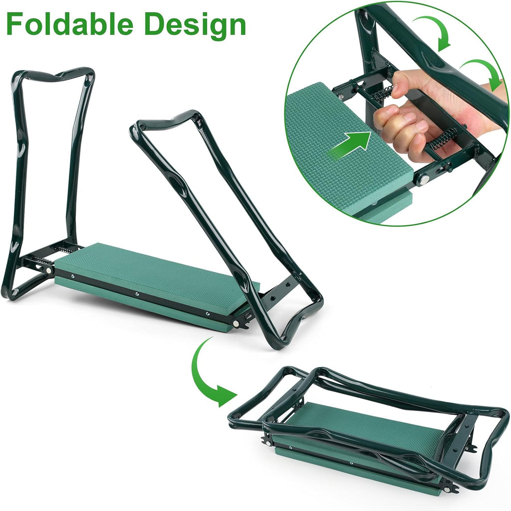 Garden Kneeler and Seat, Multifunctional Garden Kneeling Bench, Folding Gardening Stool, with a Tool Bags, EVA Foam Pad
