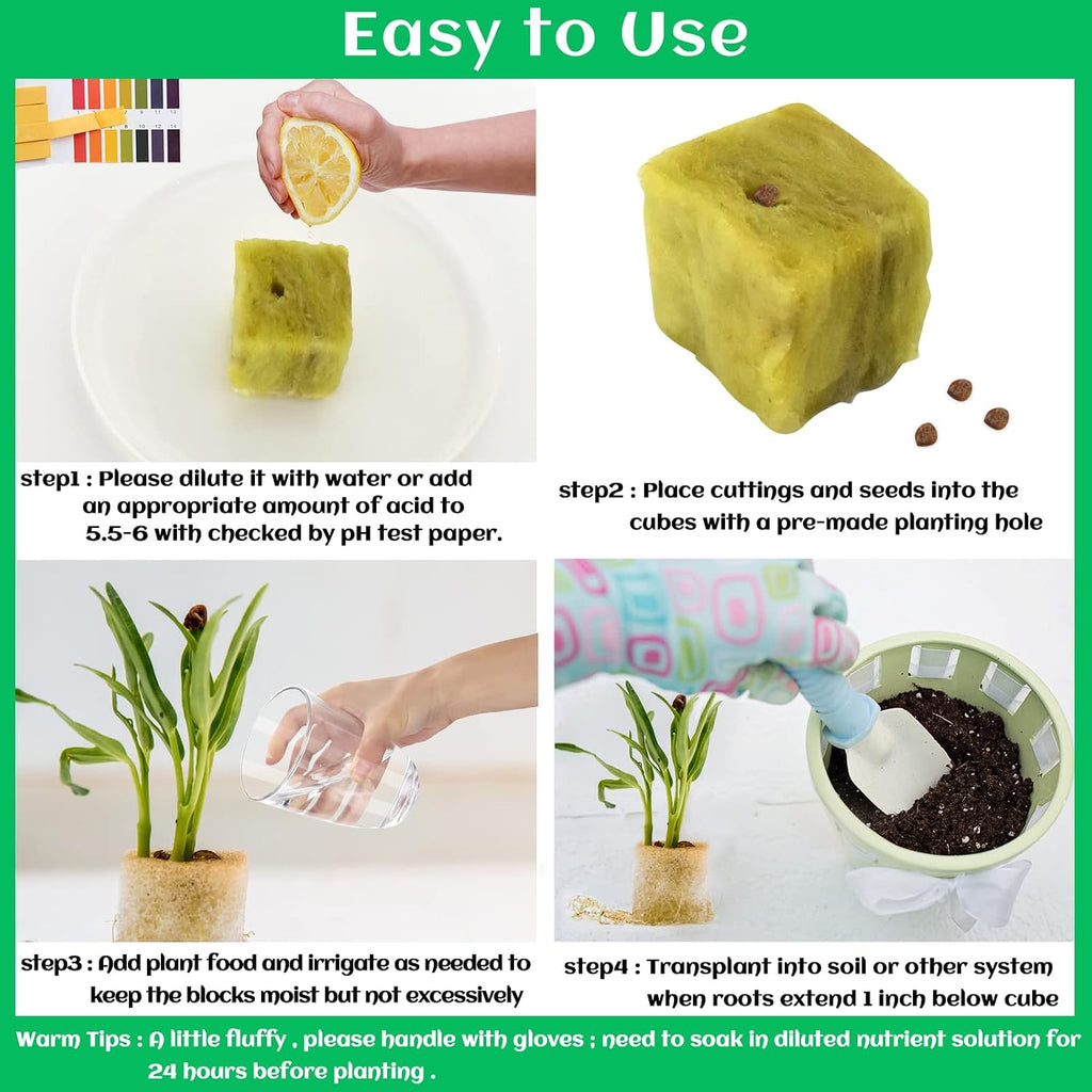 1.2 Inch Rockwool Cubes Seed Starter Plugs for Hydroponics, RockWool Planting Grow Cubes for Hydroponic Tower Garden