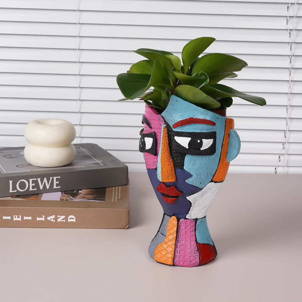 Face Planter Pot 8.2 Inch Height with Drainage | Abstract Picasso Head Vase for Decorative Plant | Eclectic Flower Pots