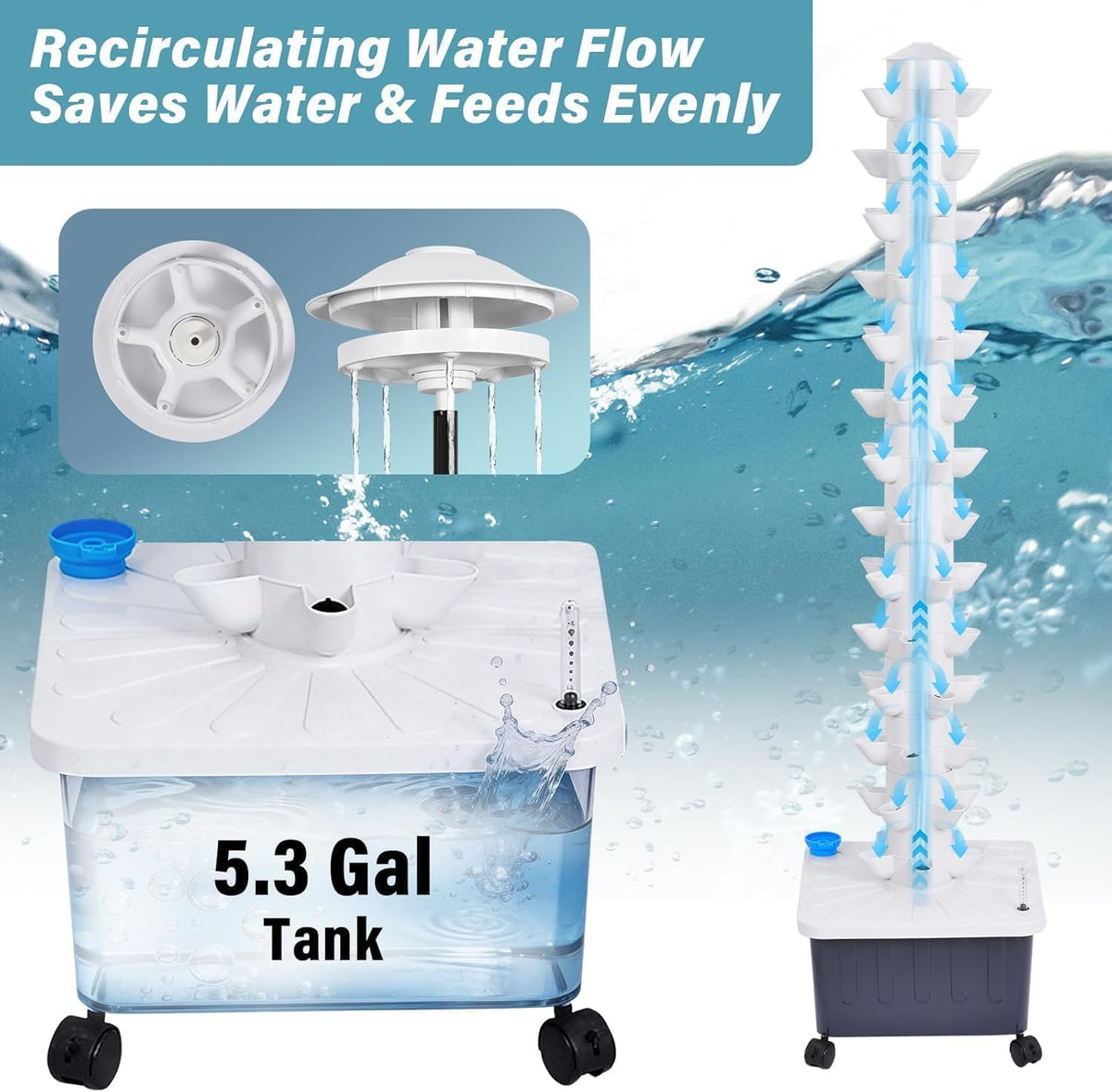 Hydroponic Tower, 14-Layer Hydroponics Growing System Kit with 70 Slots, Vertical Garden System with 20L Water Tank and