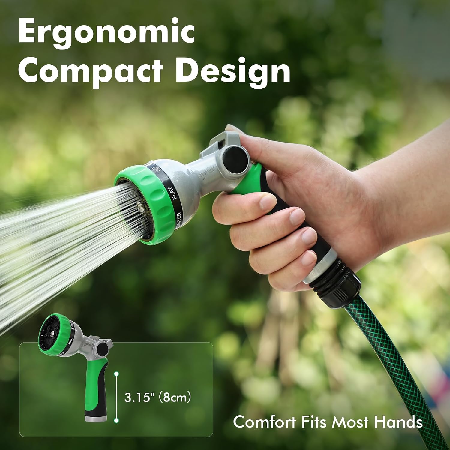 RESTMO Water Hose Nozzle, Metal Garden Sprayer, Medium Duty, Leak-proof | Compact Design, 7 Adjustable Spray Patterns