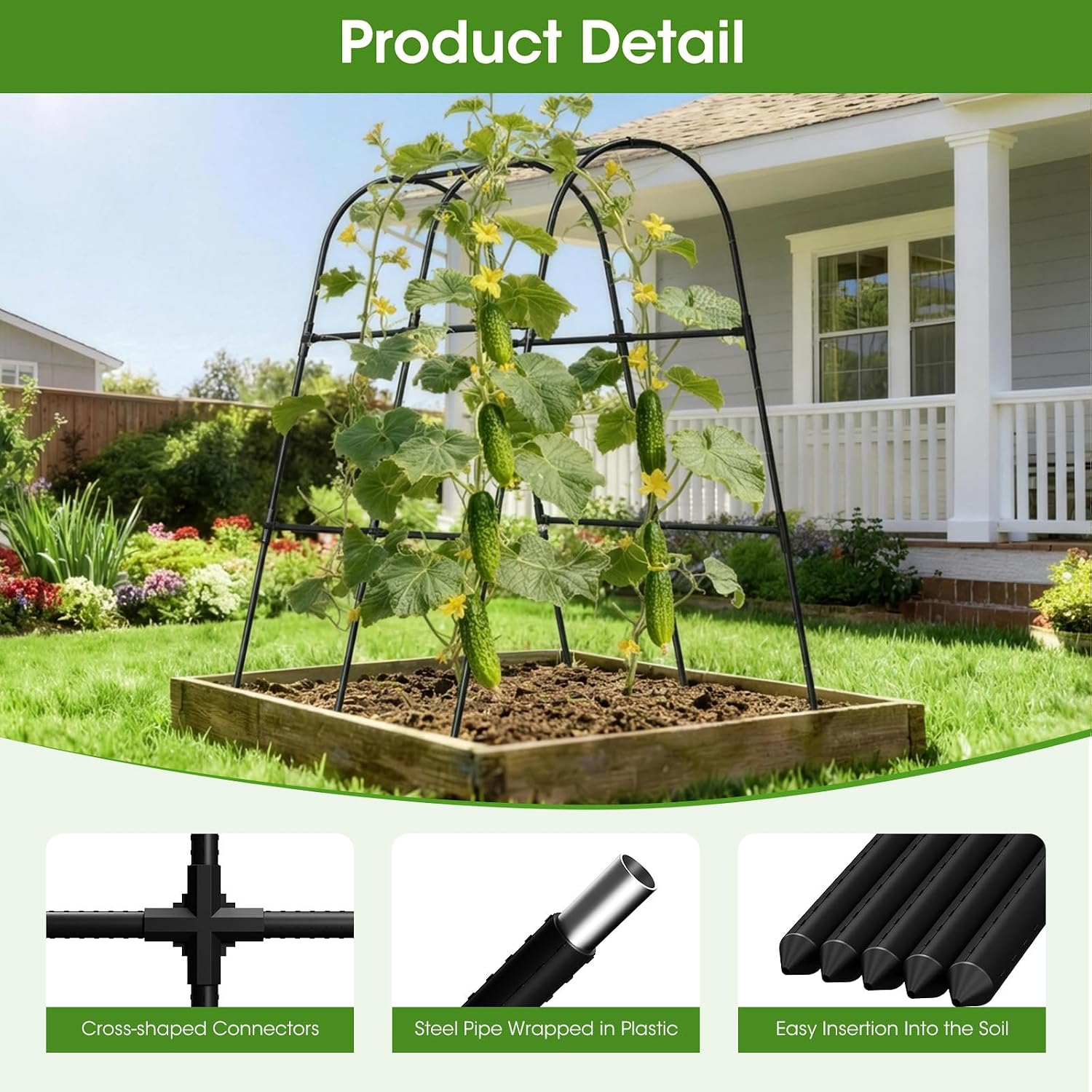 Cucumber Trellis for Raised Bed,U-Shape Garden Trellis for Climbing Plants Outdoor, Metal Arch Vegetables Trellis