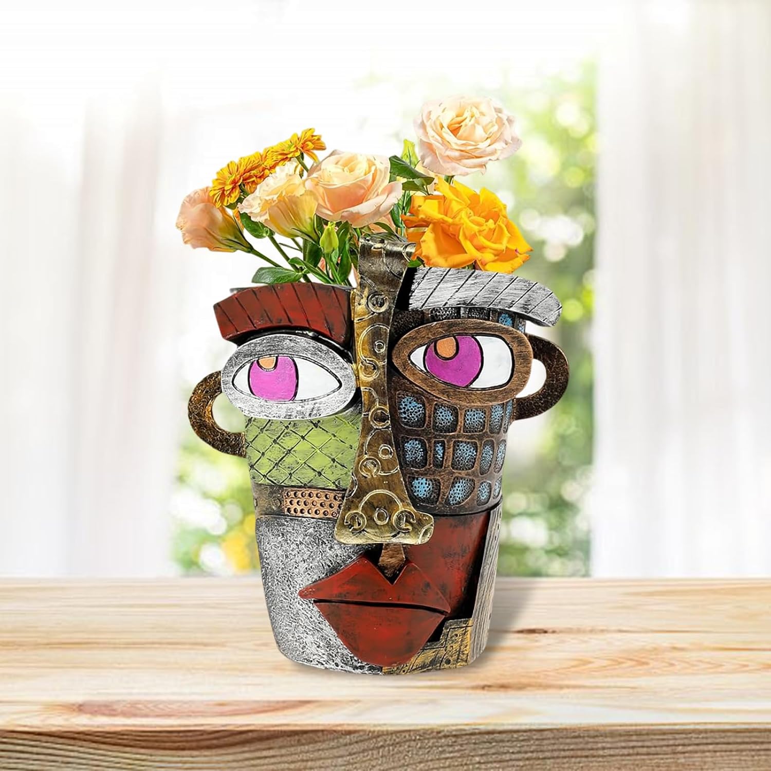 Brutalist Abstract Face Planter, Unique Head Flower Pot Home Garden Decor | Resin Material; for Indoor & Outdoor