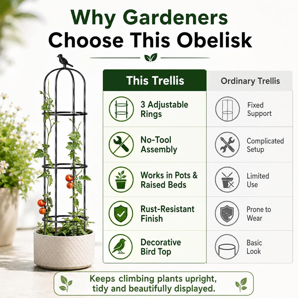 FOLLOOK Garden Obelisk Trellis for Climbing Plants Outdoor, 2 Pack | 67 Inch Lightweight Round Plant Support for Roses