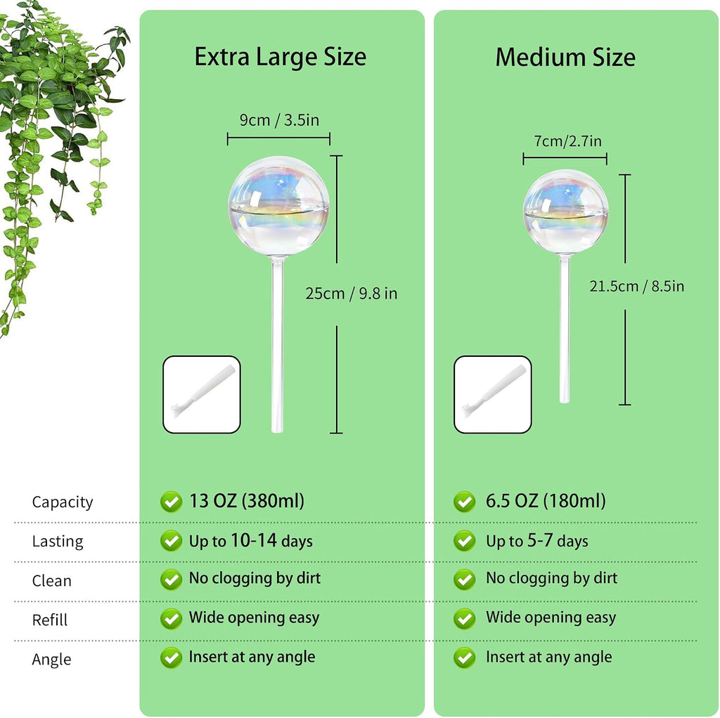 Large Self Watering Globes,Glass Automatic Plant Waterer for Vacation/Daily | Rainbow Gradient Glass Spikes,Slow