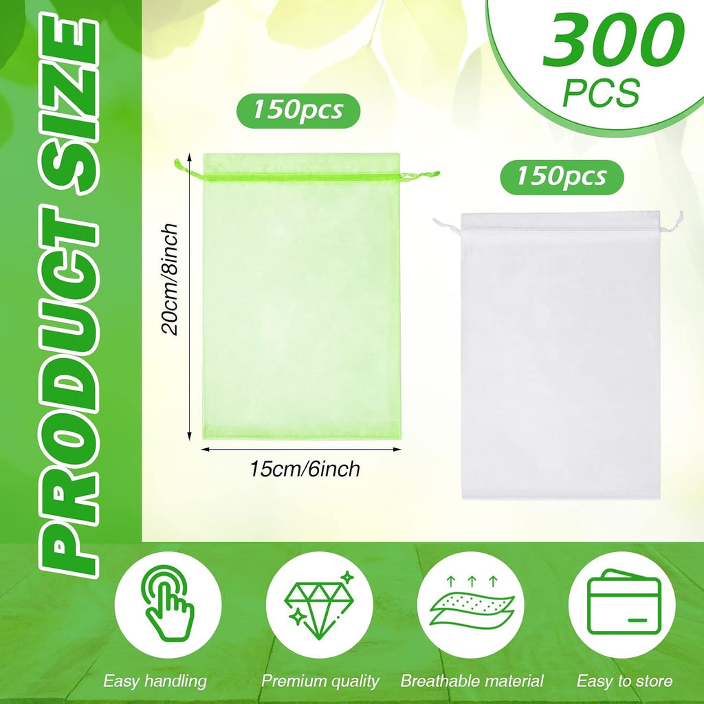 Woanger 300 Pcs Fruit Protection Bags 6 x 8'' Fruit Bags for Fruits Trees Green Netting Fruits Cover Bag with