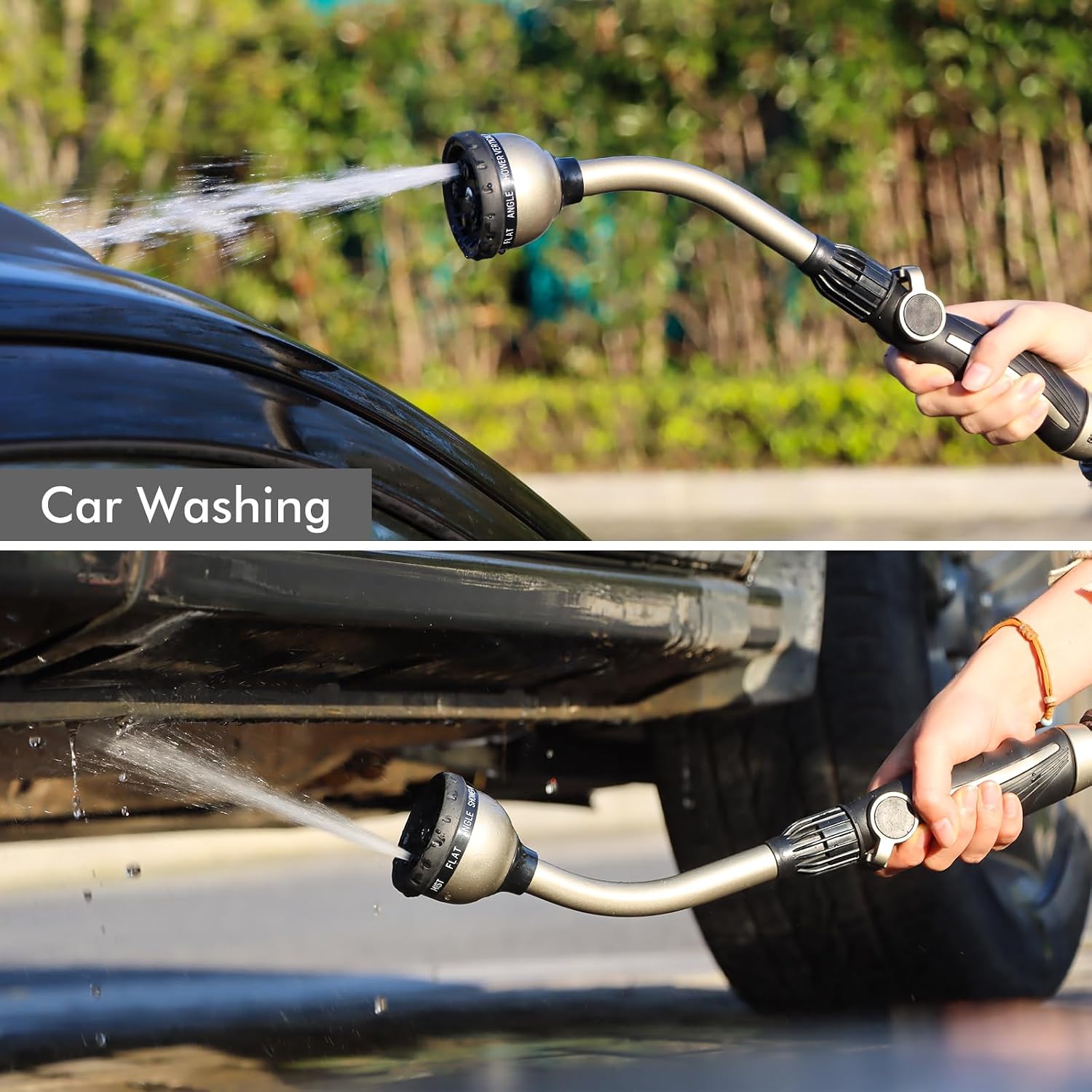 RESTMO Watering Wand Heavy Duty, 15-Inch Long Hose Nozzle Sprayer | 10 Spray Patterns & Thumb Flow Control, Metal