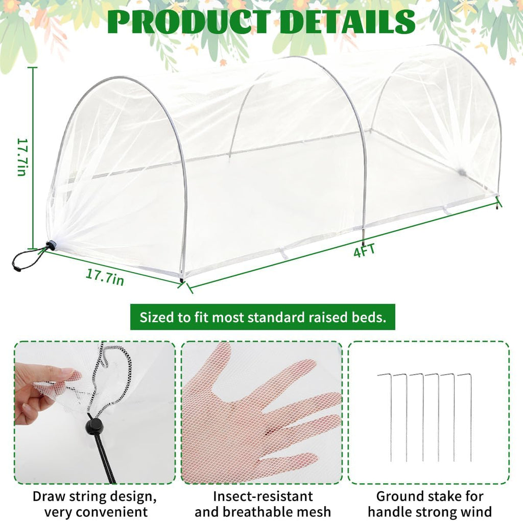 Pop Up Raised Garden Bed Cover, 4 Feet Plant Protection Mesh | Foldable Row Cover Tunnel Net with Stakes for