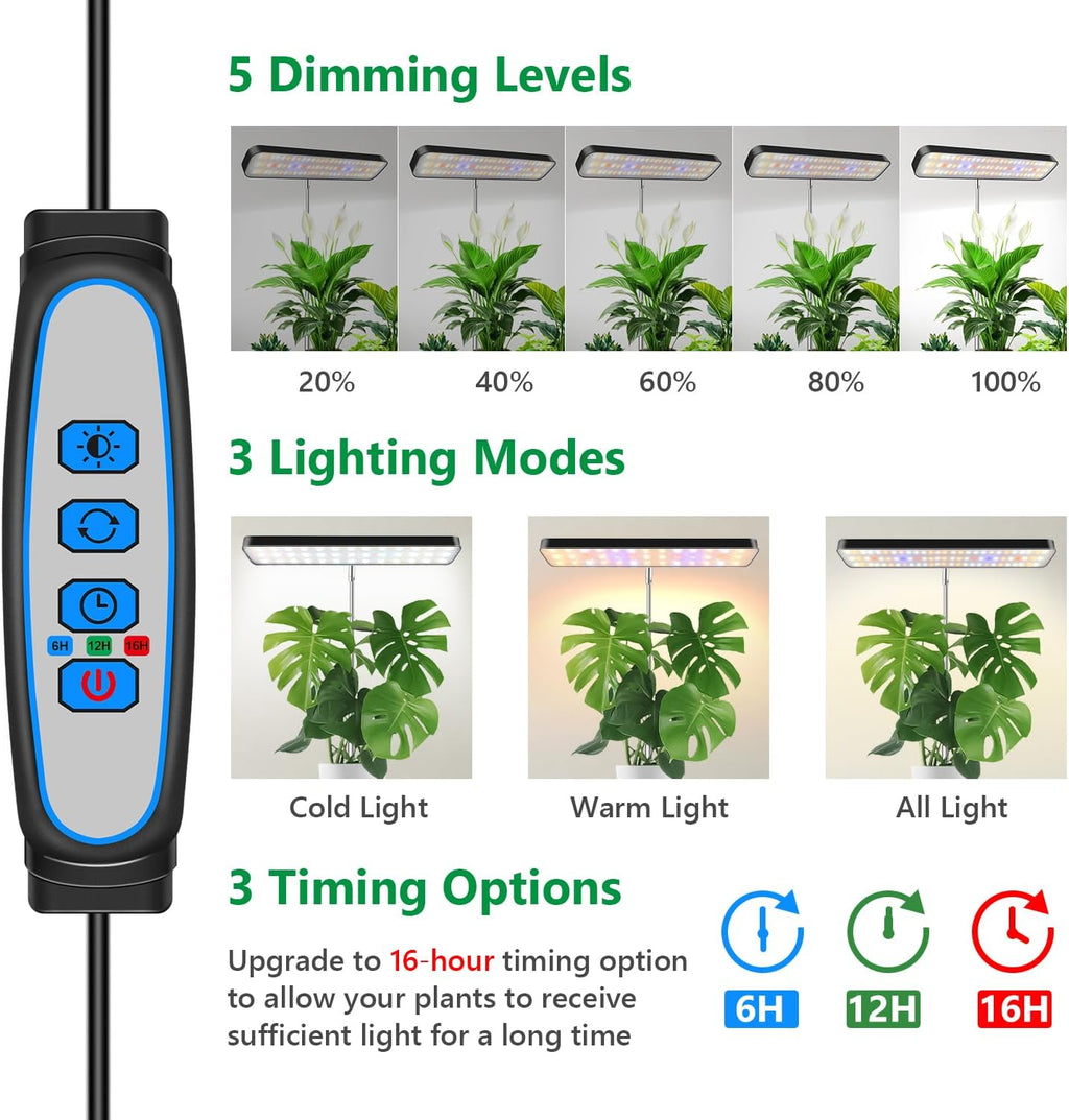Aumtrly Grow Light Black 2 Pack, Full Spectrum Indoor Plant Light with Base | 3 Spectrum Modes, 5000K White, 26"