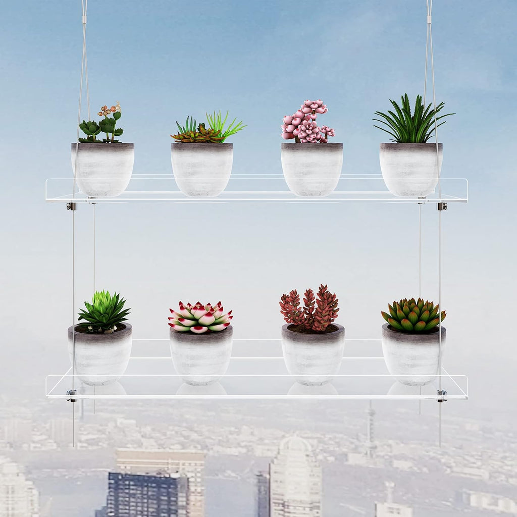 OtNiap 2-Pack Clear 2-Tier Window Plant Shelves, 16-Inch Stand | Adjustable Indoor wall plant holder for herbs