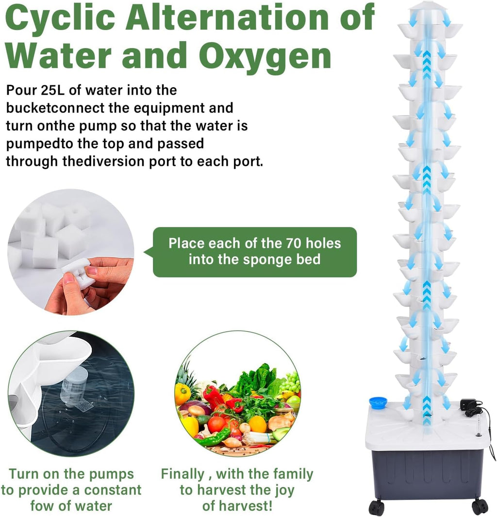 14 Layer Hydroponic Tower 70 Slot Vertical Garden Grow Kit | 14-Layer hydroponic tower 70-slot vertical garden kit with