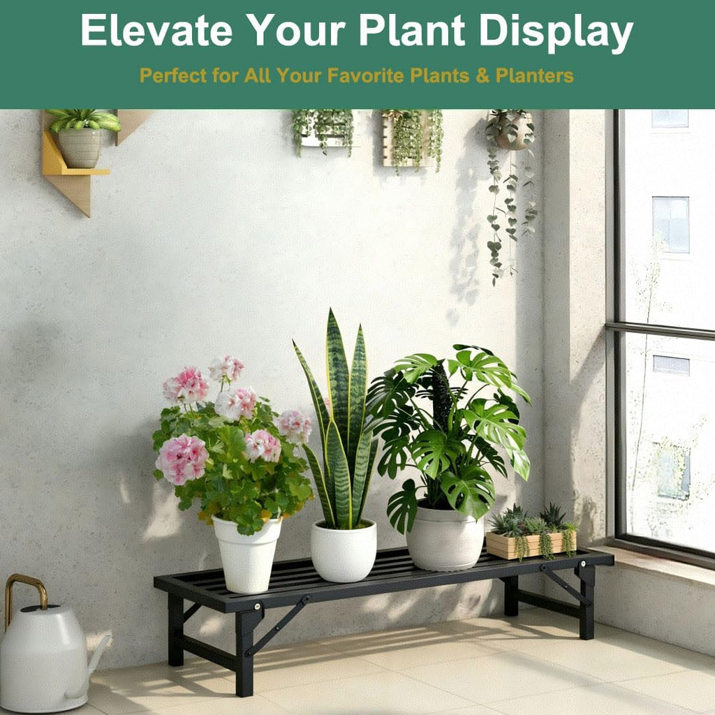 Foldable Single Tier Plant Stand, Heavy Duty Iron Plant Shelf，Anti-Rust Waterproof Flower Pot Stand, Tool-Free Quick