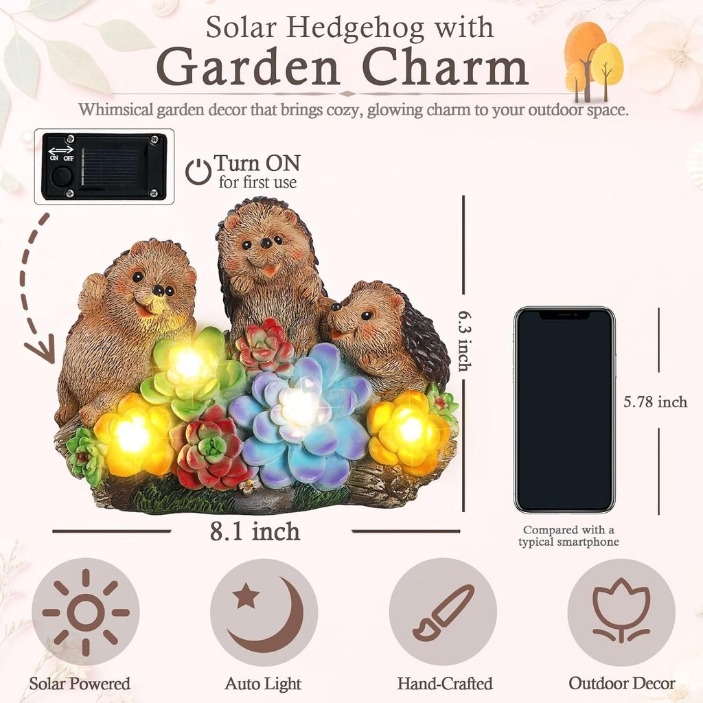 Hedgehog Solar Garden Statues with Succulent Animal Figurines | Resin Hedgehog Decor Outdoor Statues, Ideal decoration