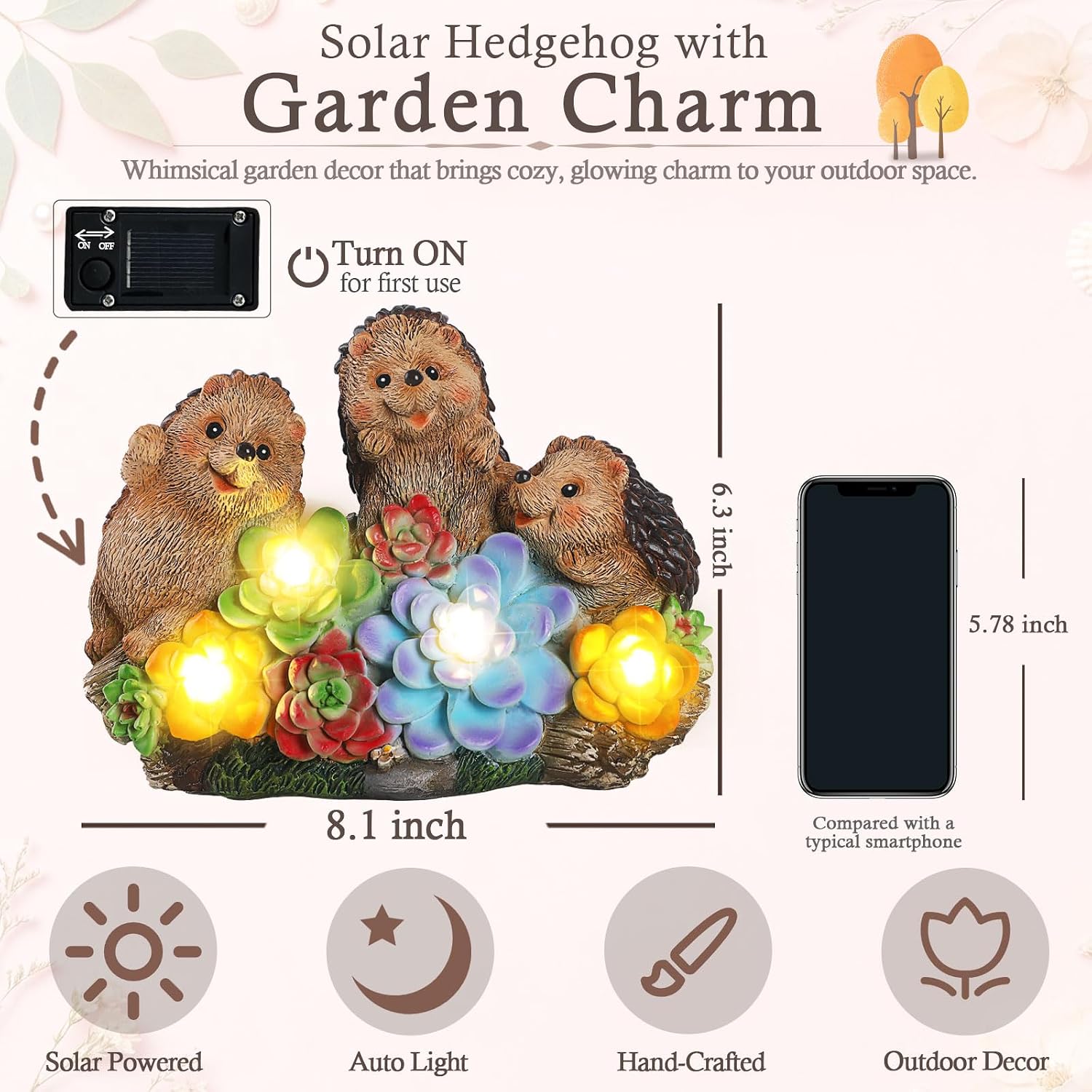 Hedgehog Solar Garden Statues with Succulent Animal Figurines | Resin Hedgehog Decor Outdoor Statues, Ideal decoration