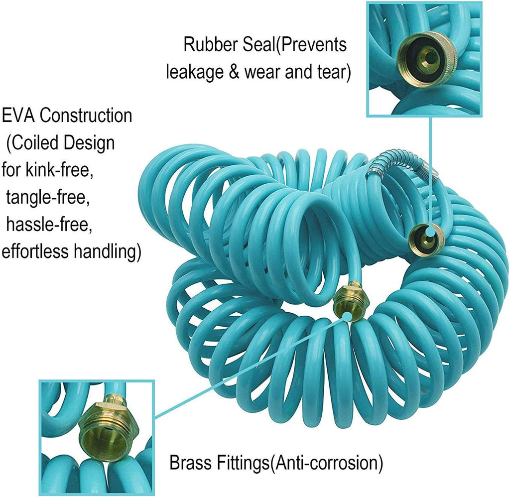 AUTOMAN Recoil Garden Water Hose 50 ft, EVA Curly Water Hose with Brass Connectors,Garden Hose Coil,Includes 7-Pattern