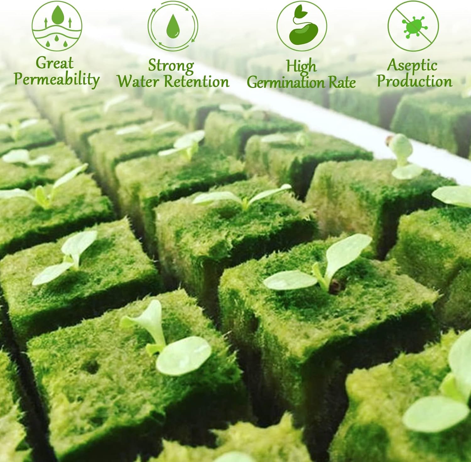 2 Inch Rockwool Cubes for Hydroponics Seed Starter, Rock Wool Planting Cubes Hydroponic Garden Grow Plugs for Soilless