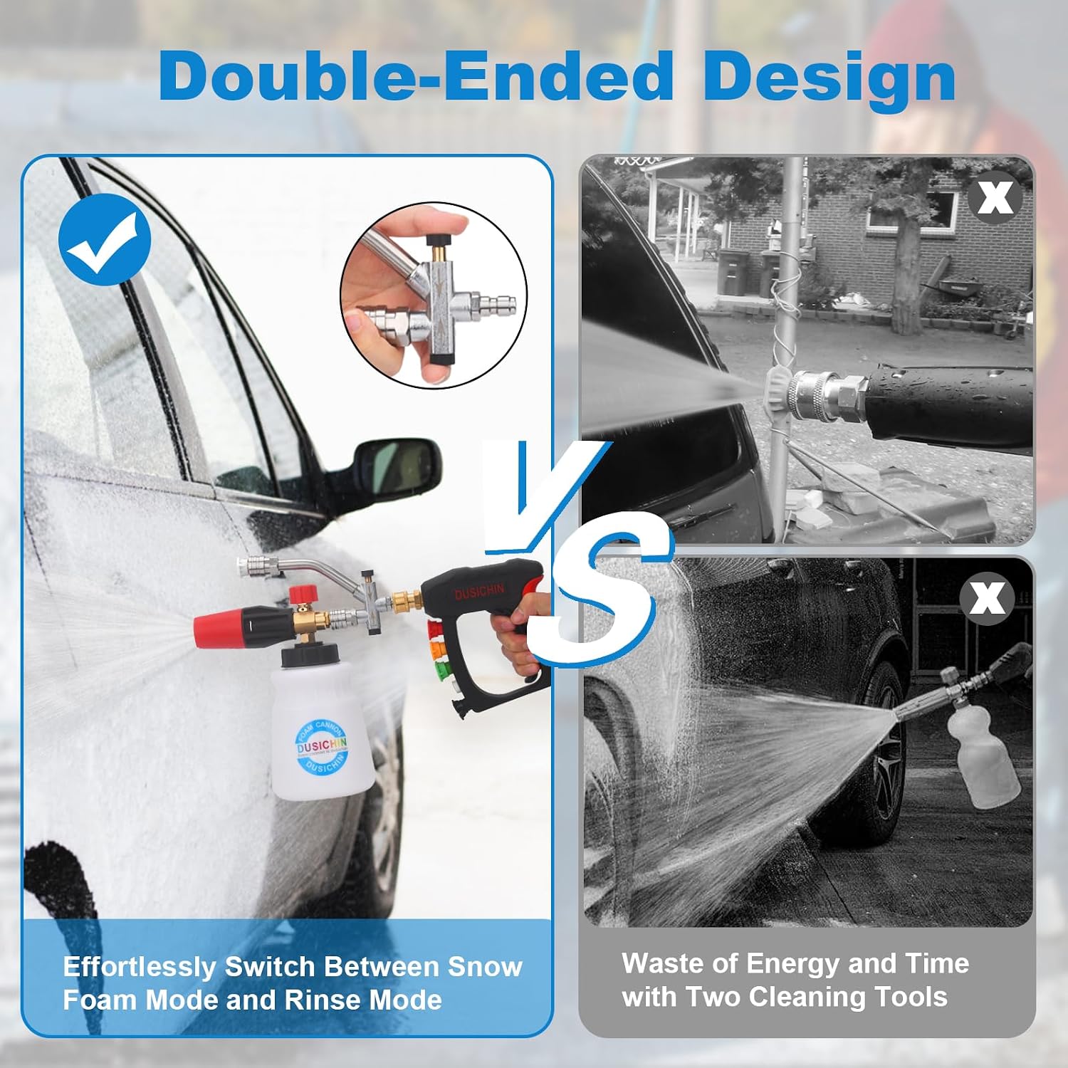 Short Wand Pressure Washer Gun Foam Cannon 1/4" Quick Connector Pressure Washer Accessory,Car Wash Foam Gun Dual Ended