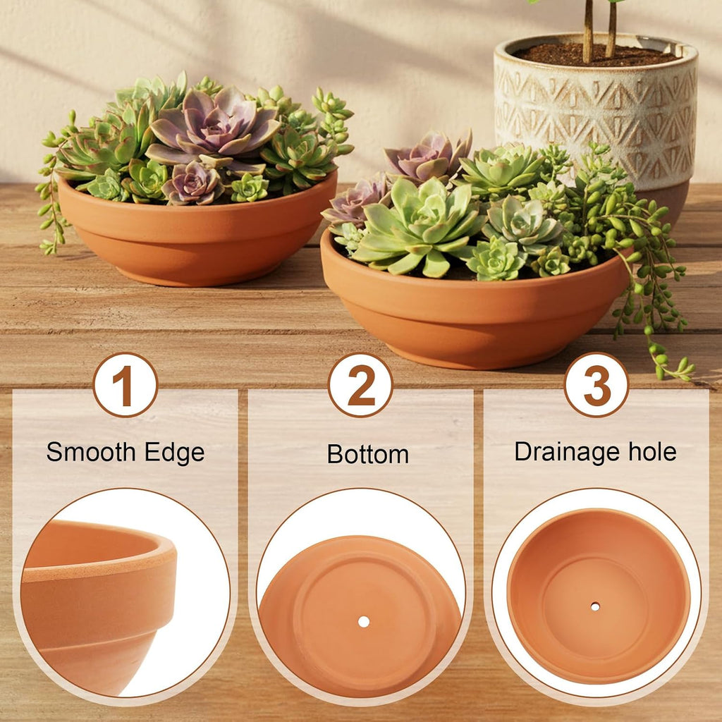 Laerjin Terracotta Pots with Drainage Holes, Large 2 Pack, 8.66 Inch | Ideal for gardeners growing cactus, succulents