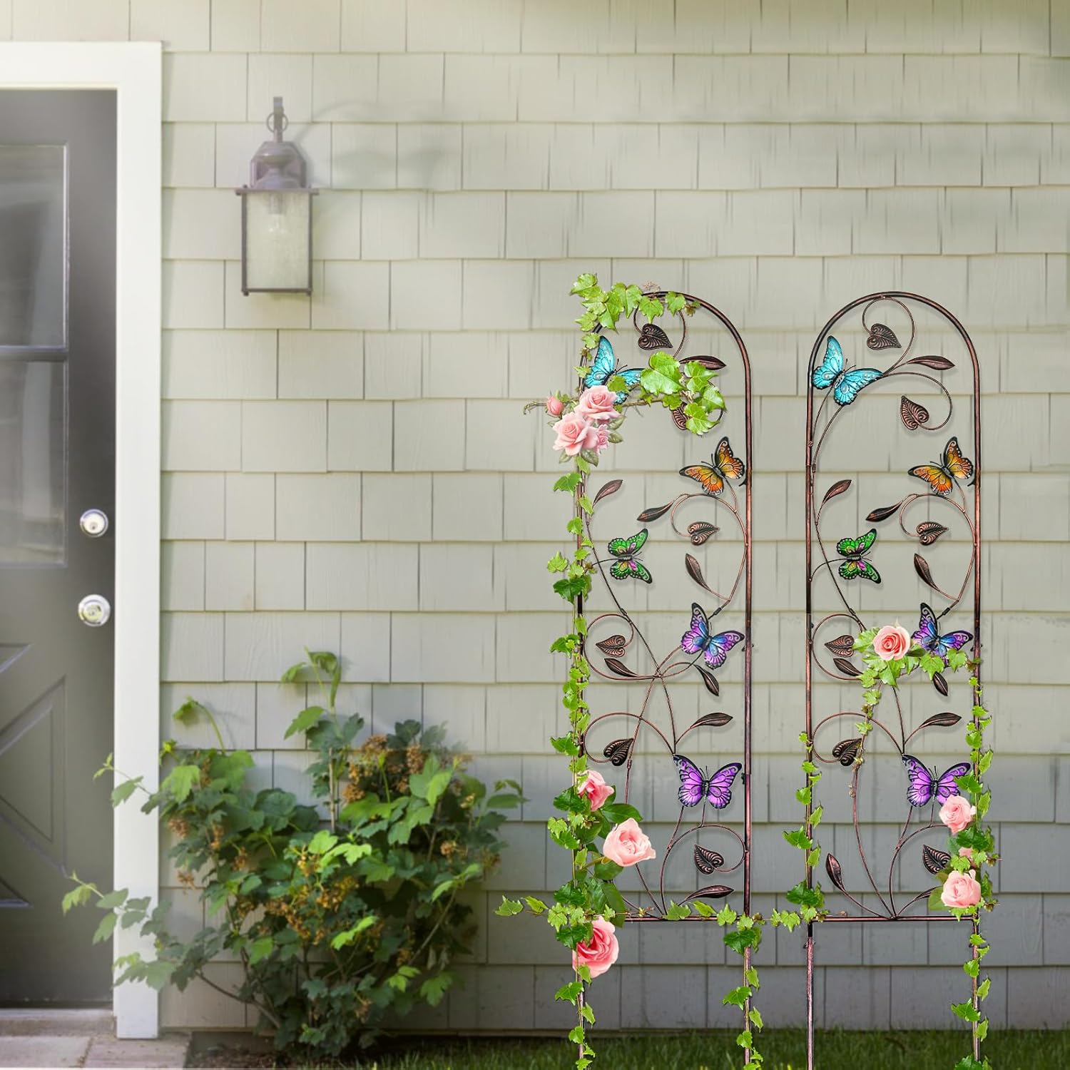 Aboxoo 2-Pack Butterfly Metal Garden Trellis, 60" Decorative Outdoor Fence | For climbing