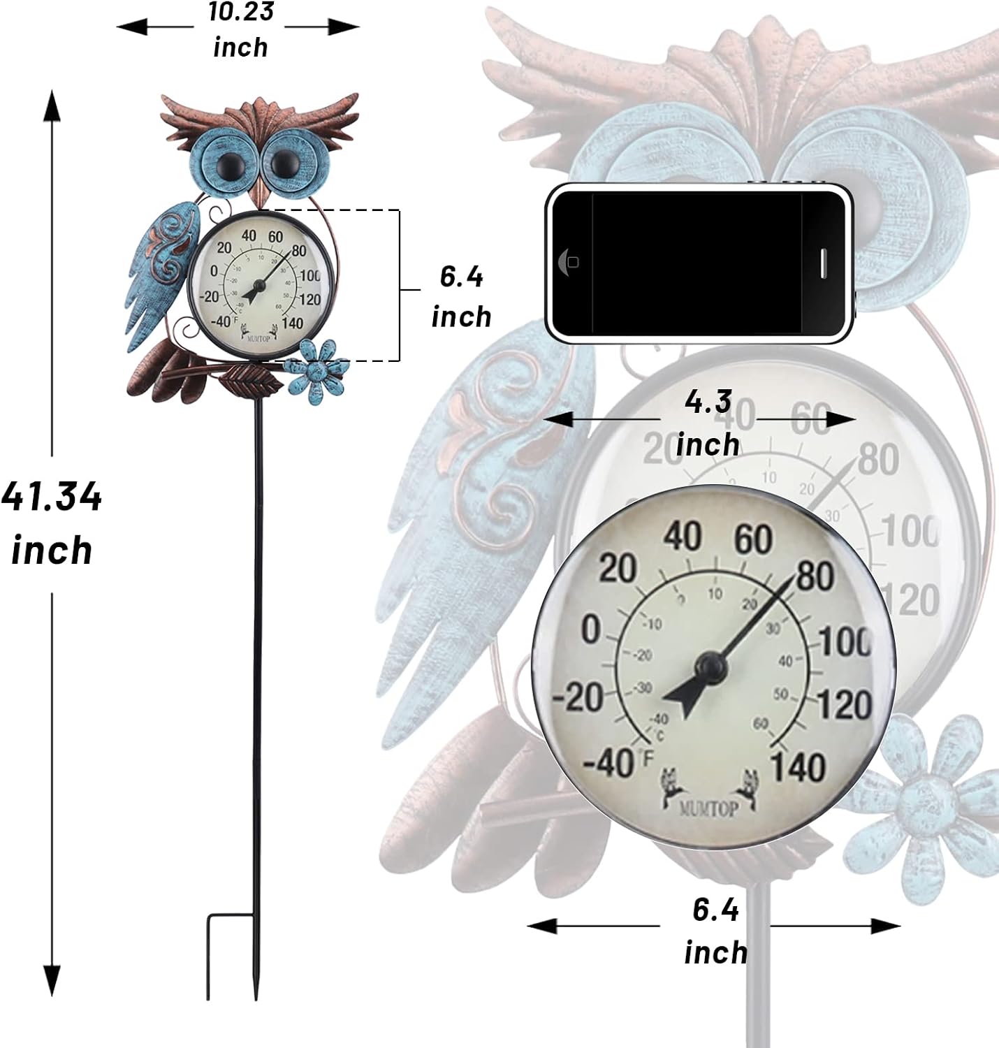 Outdoor Thermometer, Owl Outside Decor for Patio, Yard and Garden | No Battery Needed Garden Stake Wall Art Gifts Idea