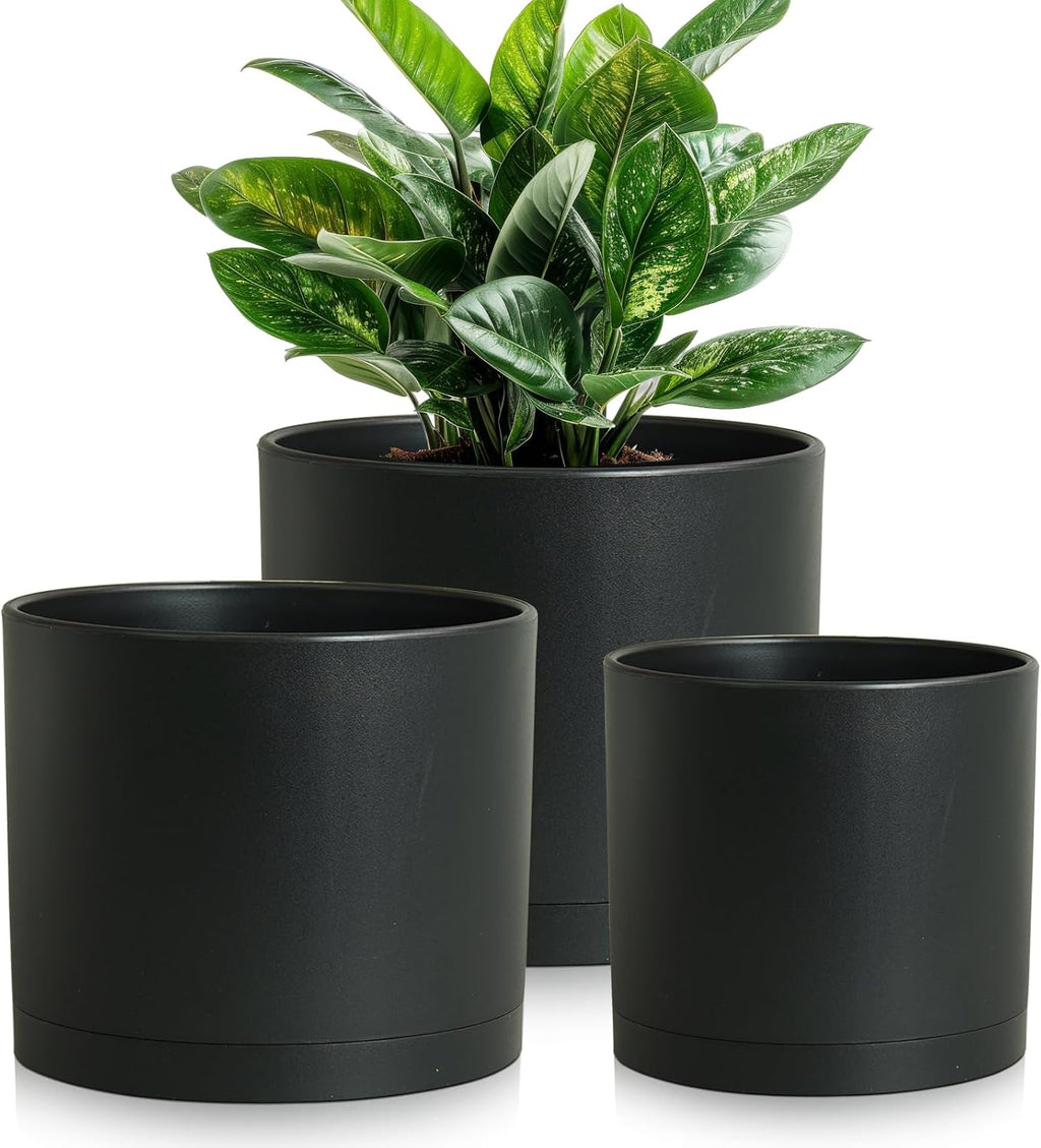 Large Plant Pots Set of 3 – 8", 9", 10" Indoor Flower Pots with Drainage Holes and Saucers, Big Planters for Monstera