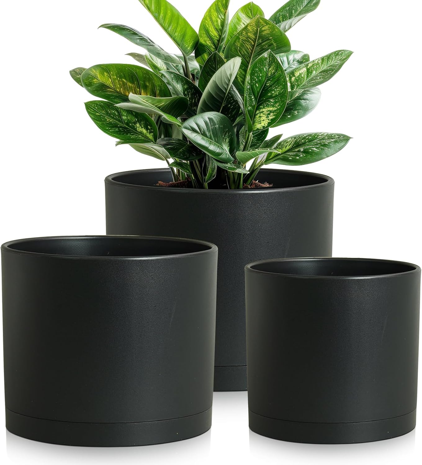Large Plant Pots Set of 3 – 8", 9", 10" Indoor Flower Pots with Drainage Holes and Saucers, Big Planters for Monstera